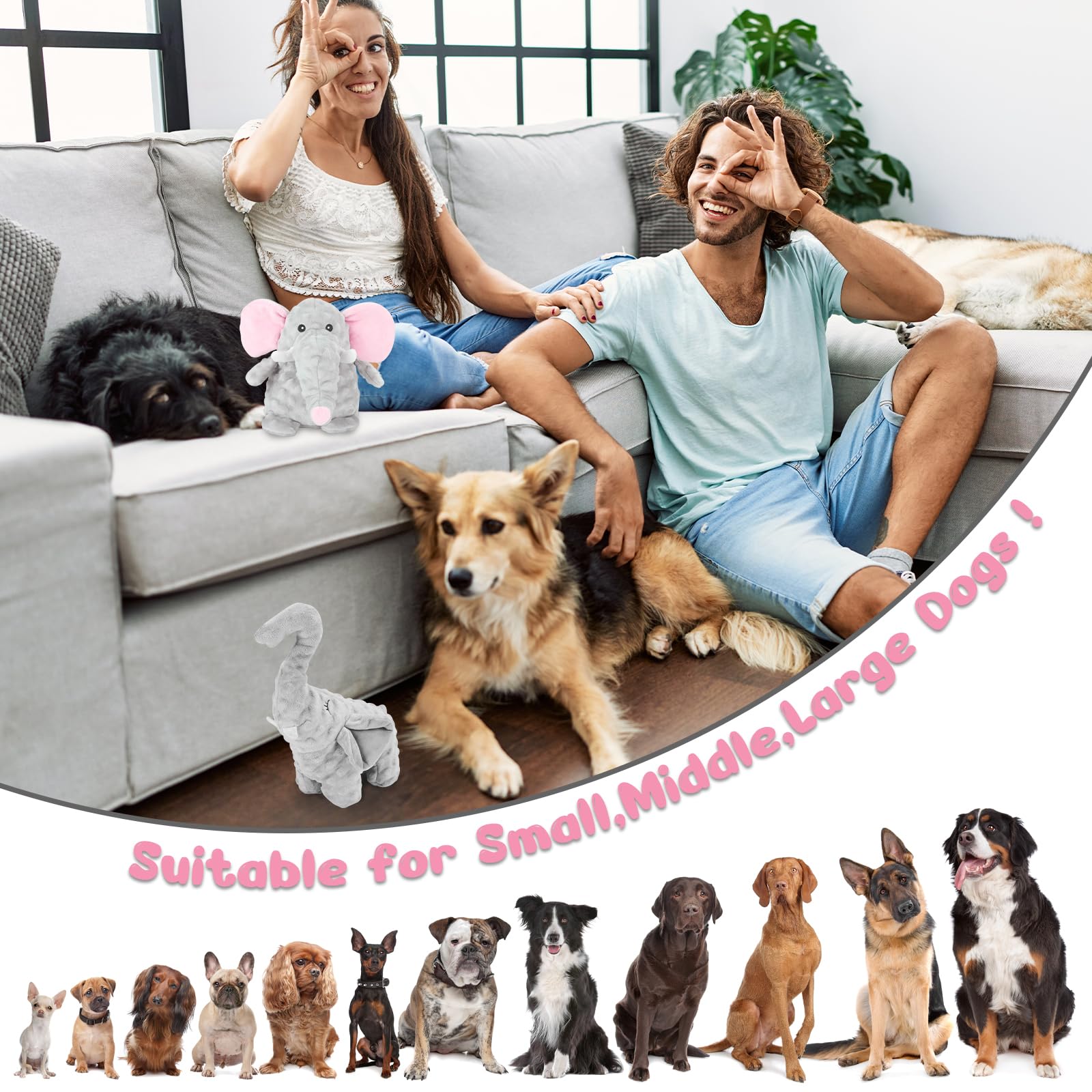 X-XDUN Dog Toys to Keep Them Busy Dog Toys for Small Medium Large Dogs Plush Animal Interactive Puppy Toys Cute Squeaky Elephant