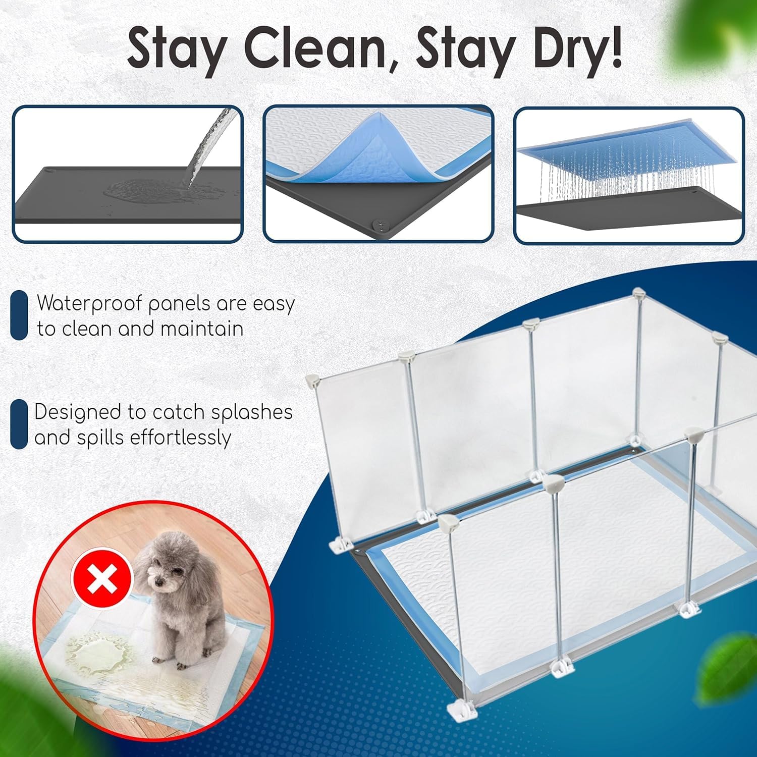 Tidyfriend Litter Box Splash Guard 32 X 24 Inches, Dog Litter Box Shield Guard, Easy To Clean Indoor Dog Fence (White Fence Only