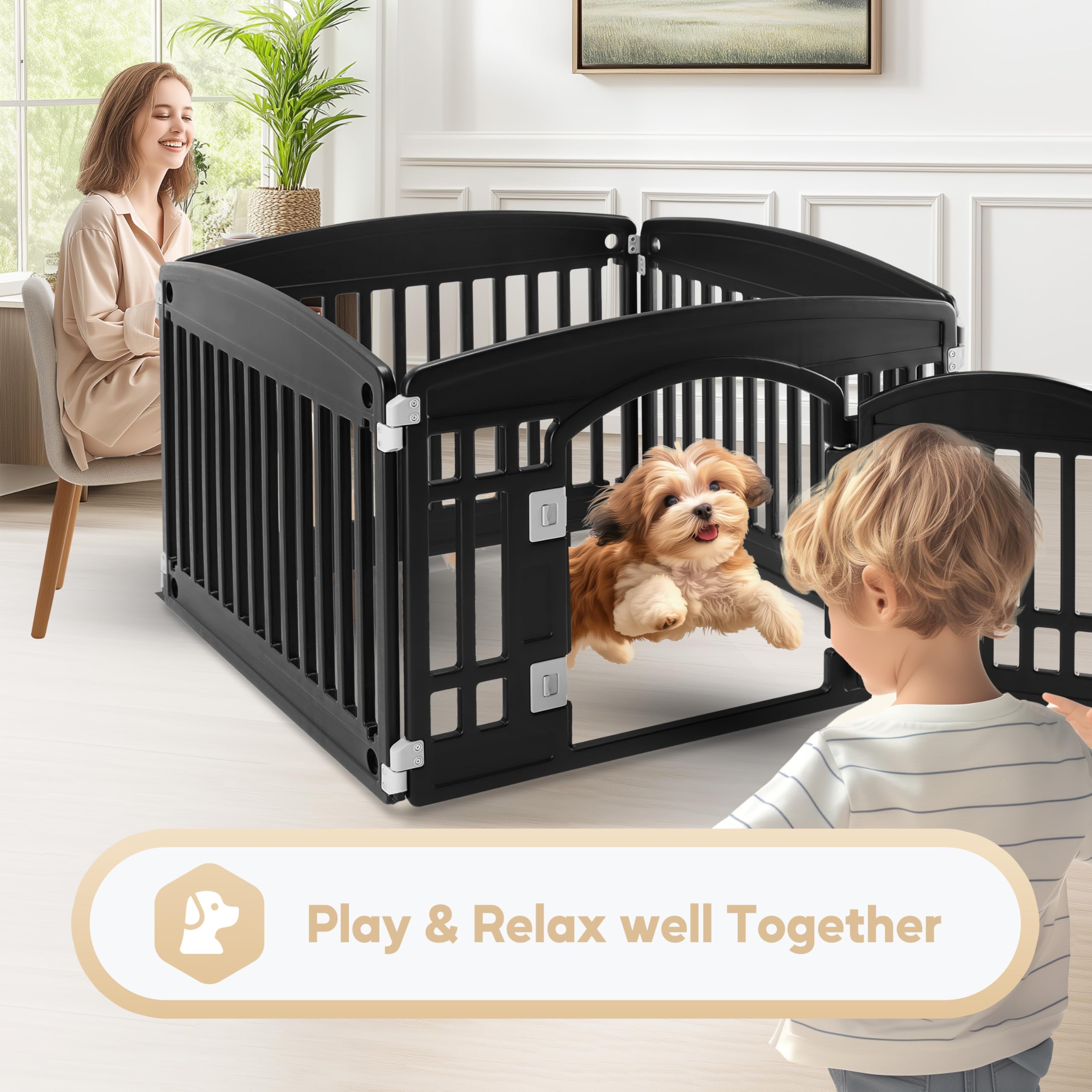 Simple Deluxe 24" Plastic Dog Playpen - 4-Panel Folding Pet Playpen, Portable, Black
