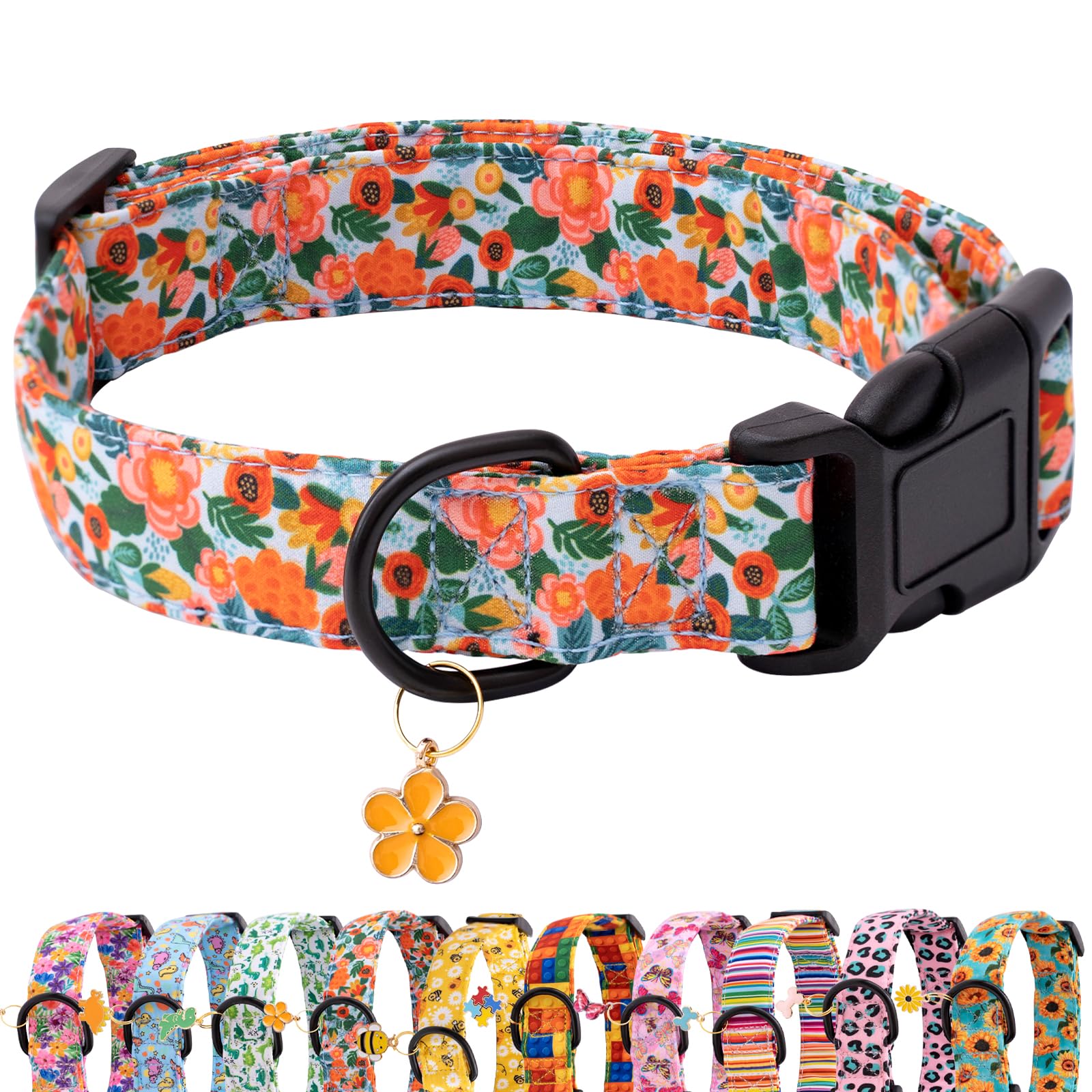 Faygarsle Dog Collar For Small Medium Large Dogs Cute Gaily Colored Puppy Collars For Female Dogs Floral Patterned Pet Collars F