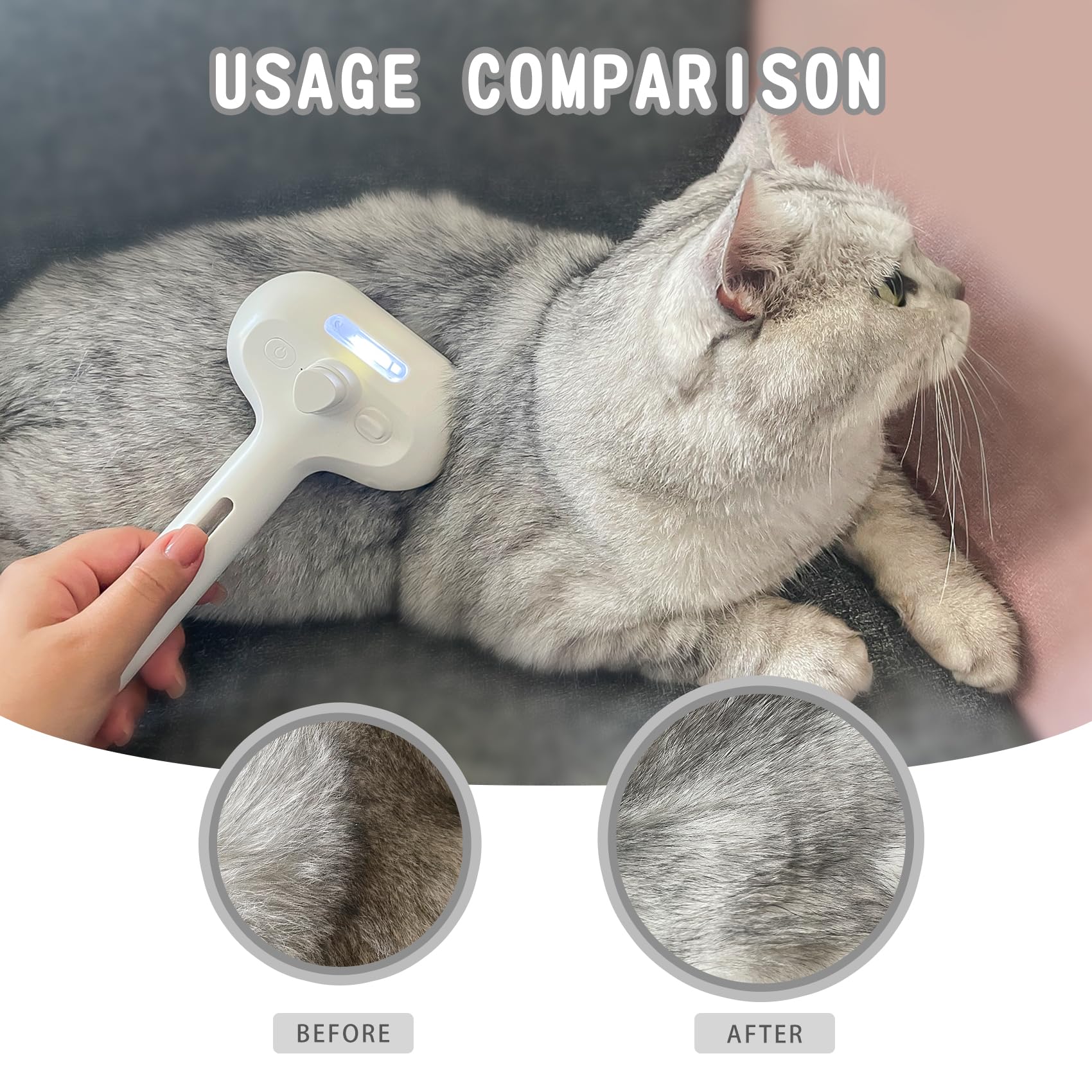 Susu & Wuwu Spray Cat Brush For Shedding - Water Brush For Cats And Dogs - Pet Hair Removal Comb With Water Tank And Release But