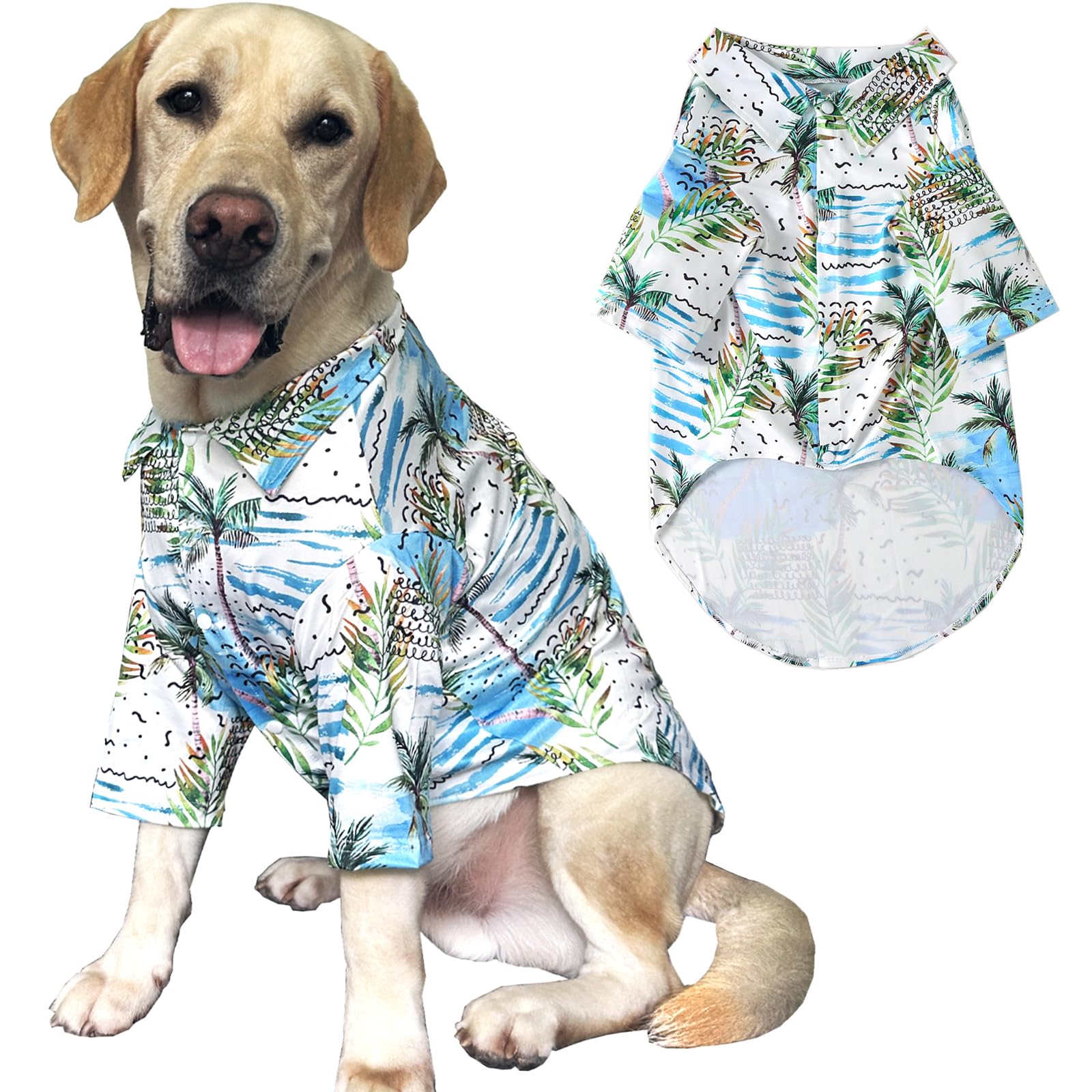 Pripre Hawaii Shirt For Dogs - Seabeach Prints Polo T-Shirt, Breathable Cool Beach Style Summer Clothes For Boys And Girls (Larg