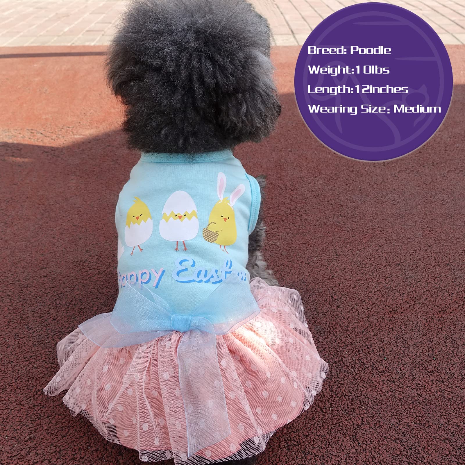 Cyeollo Small Dog Dress Happy Easter Clothes Cute Cartoon Print Holiday Outfit Tulle Dog Dresses For Small Dogs Girl