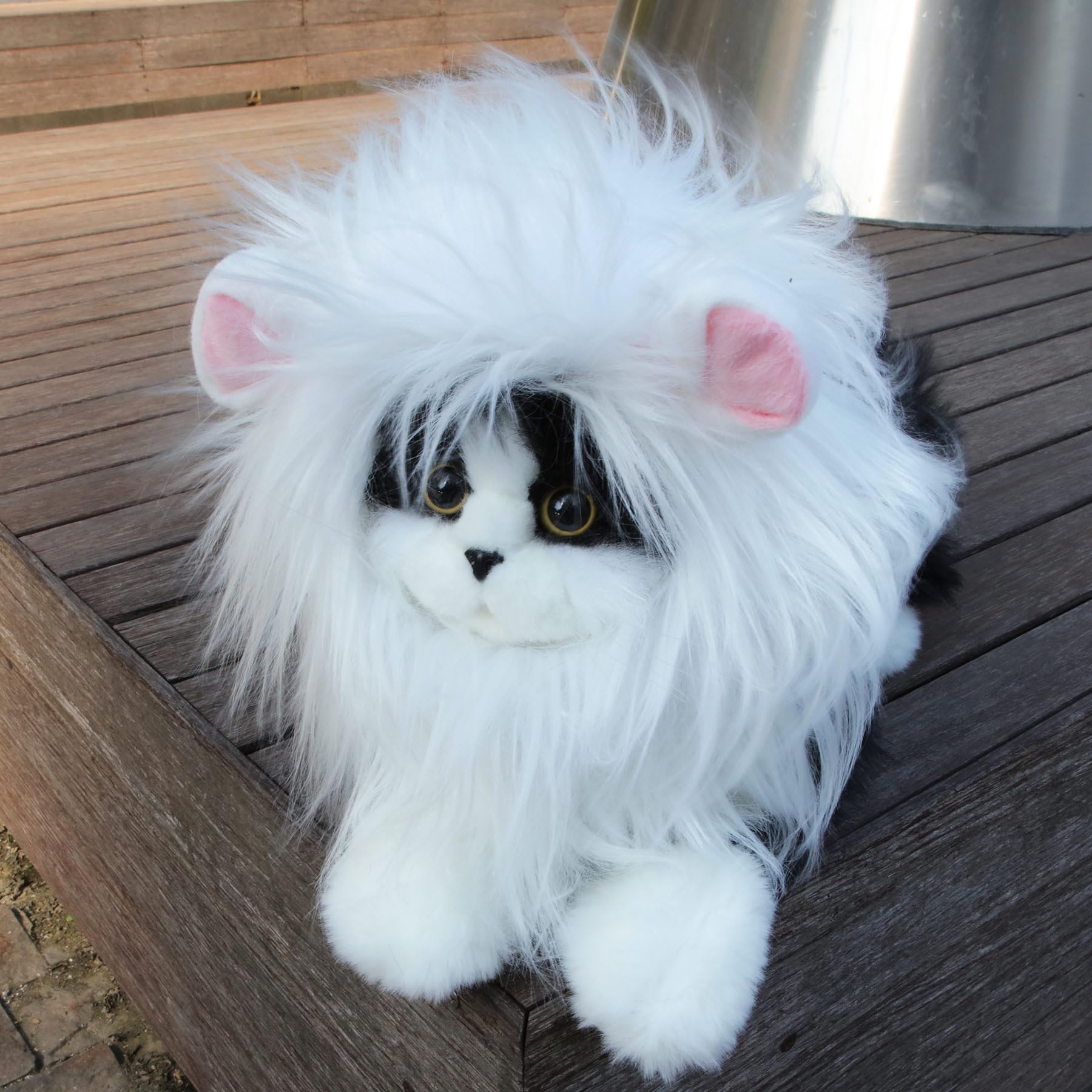 Rosylife Lion Mane Wig For Cat Costume Pet Adjustable Washable Comfortable Fancy Lion Hair Cat Clothes Dress For Halloween Christmas Easter Festival Party Activity (Small, White)
