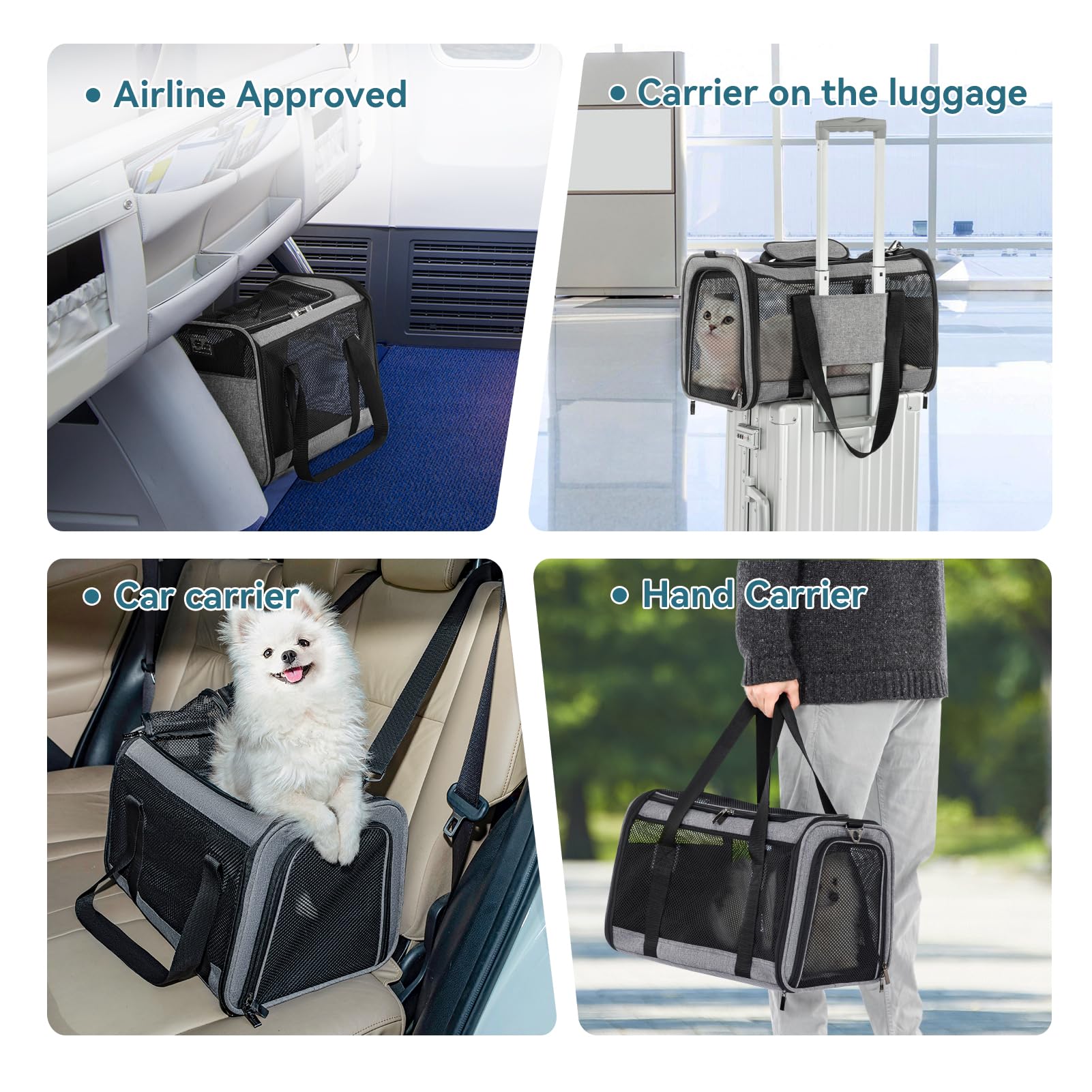 Petsfit Cat Carrier Dog Carriers Airline Approved, 18 X 11 X 11 Soft-Sided Pet Carrier, 3 Carrying Ways, Lightweight, Breathable, Escape Proof, With Adjustable Shoulder Strap And Soft Cushion
