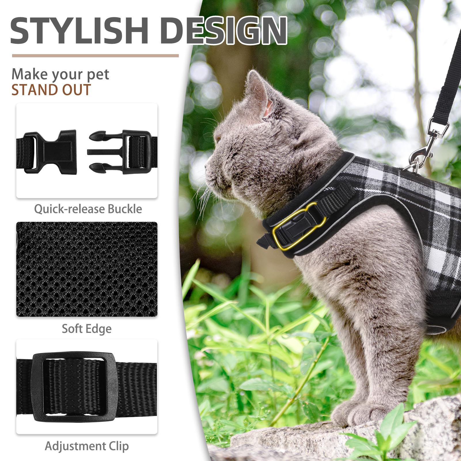 Pupteck Soft Mesh Cat Vest Harness And Leash Set Puppy Padded Pet Harnesses Escape Proof For Cats Small Dogs Rabbits Bunny, Plai
