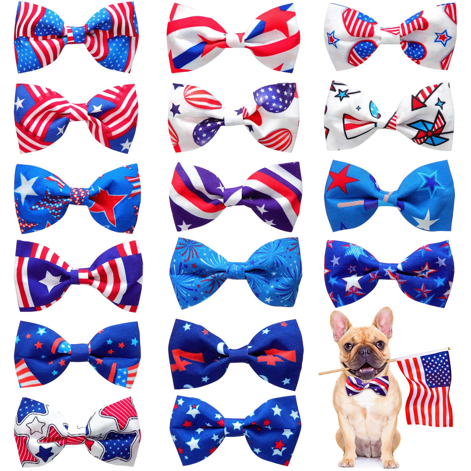 16 Pcs 4Th Of July Summer Pet Bow Tie Collar Attachment, American Flag Dog Bow Ties Patriotic Dog Collar Attachment For Labor Da