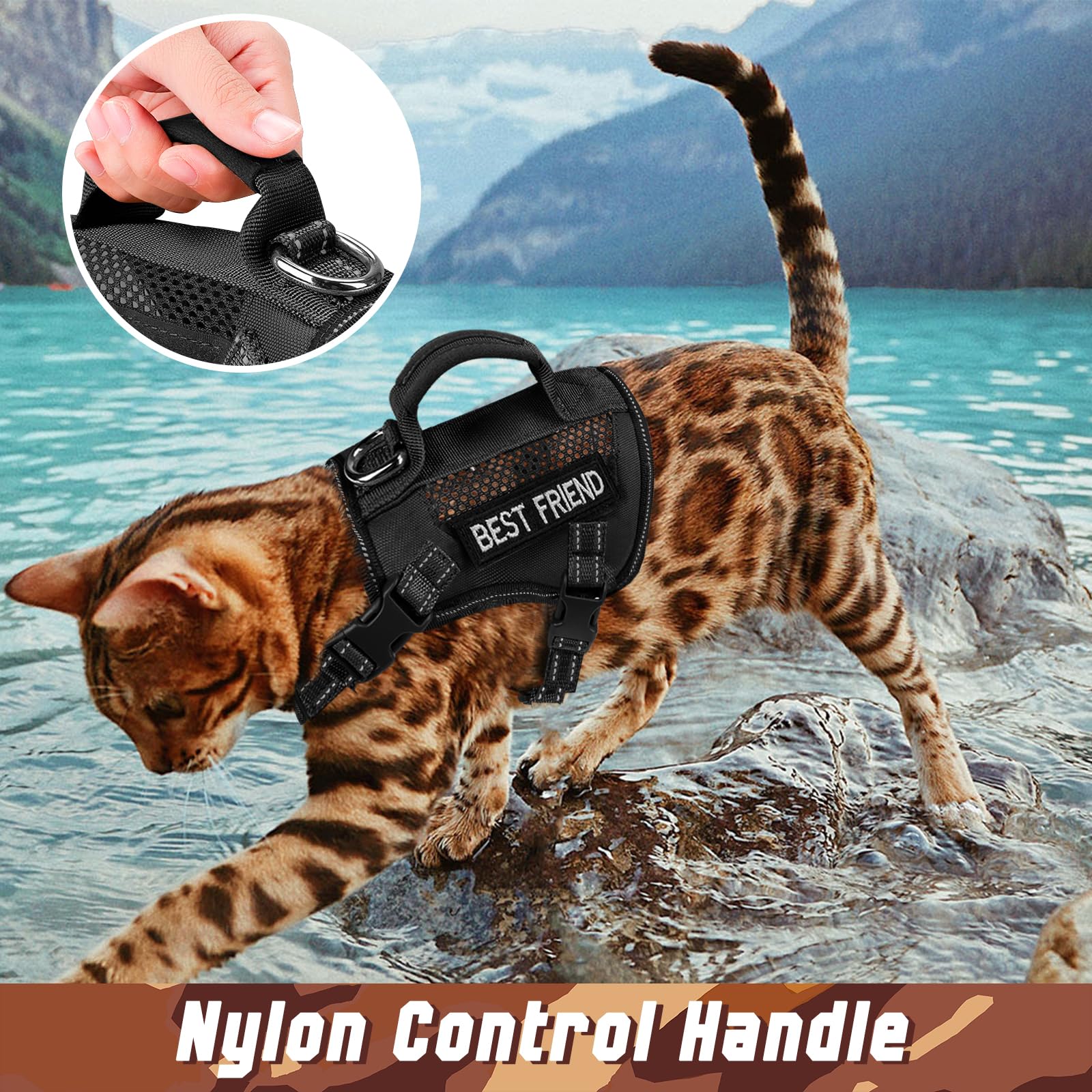 Salfse Large Tactical Cat Harness Leash, Air Mesh Adult Cat Walking Vest Harness Escape Proof With Handle, Reflective (Apink, Xl