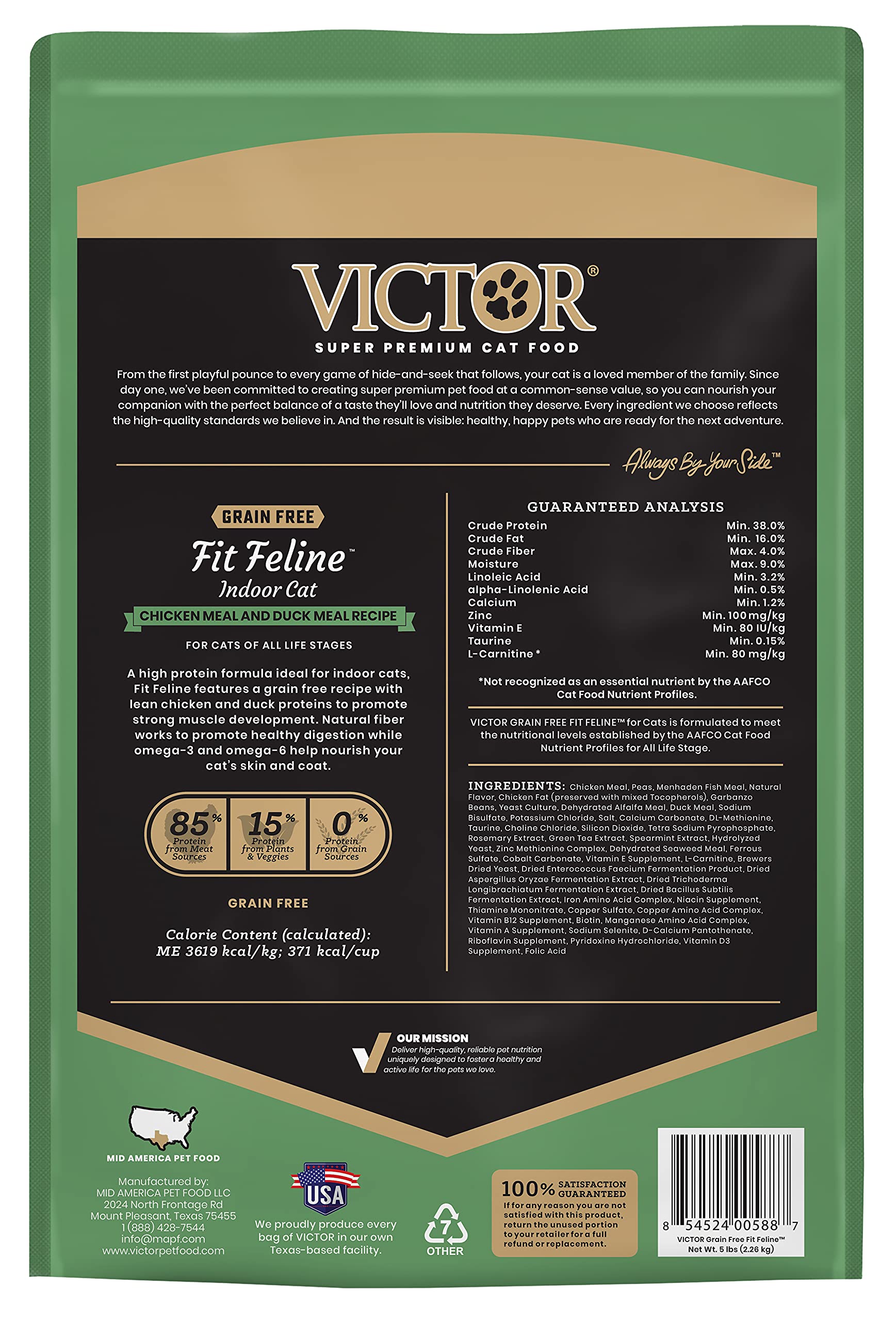 Victor Super Premium Cat Food - Grain Free Fit Feline - Dry Cat Food for Indoor Cats - for All Breeds and All Life Stages from K
