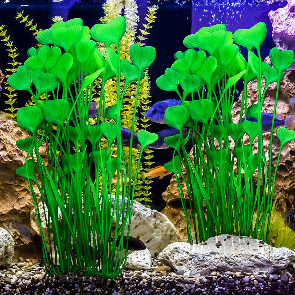 Mylifeunit Plastic Fish Tank Plants, 2 Pack Artificial Tall Aquarium Plants For Fish Tank Decor, 15.75 Inches (Green)