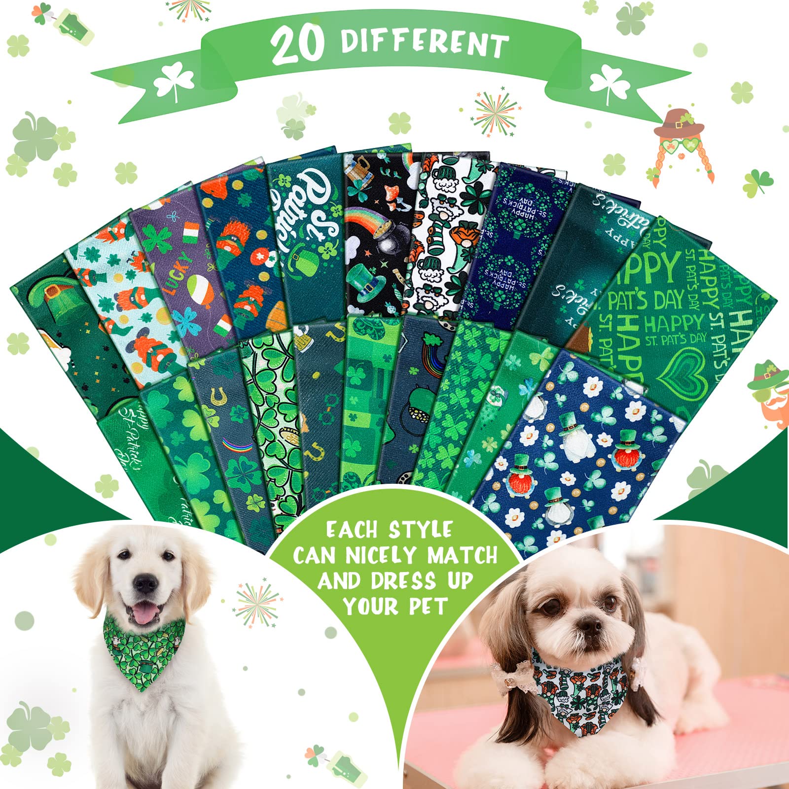 20 Pack St. Patrick'S Day Dog Bandana Scarf Accessories Easter Spring Summer Holiday Dog Bandana Pet Triangle Scarf Soft Bib For