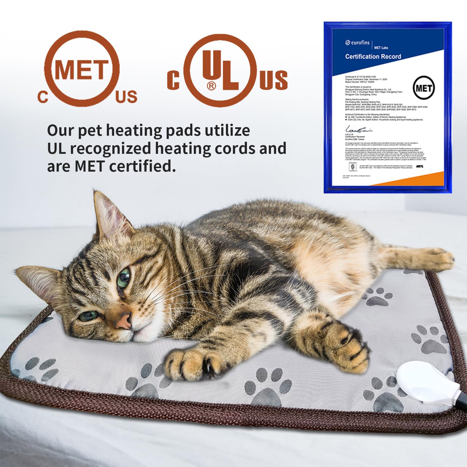 Golopet Pet Heating Pad 22X18 In Cat Heating Pads For Cats Waterproof Smart Thermostat Switch, Adjustable Heated Cat Bed, Adding Wire Rope Wires Cat Warming Pad-Paw Print