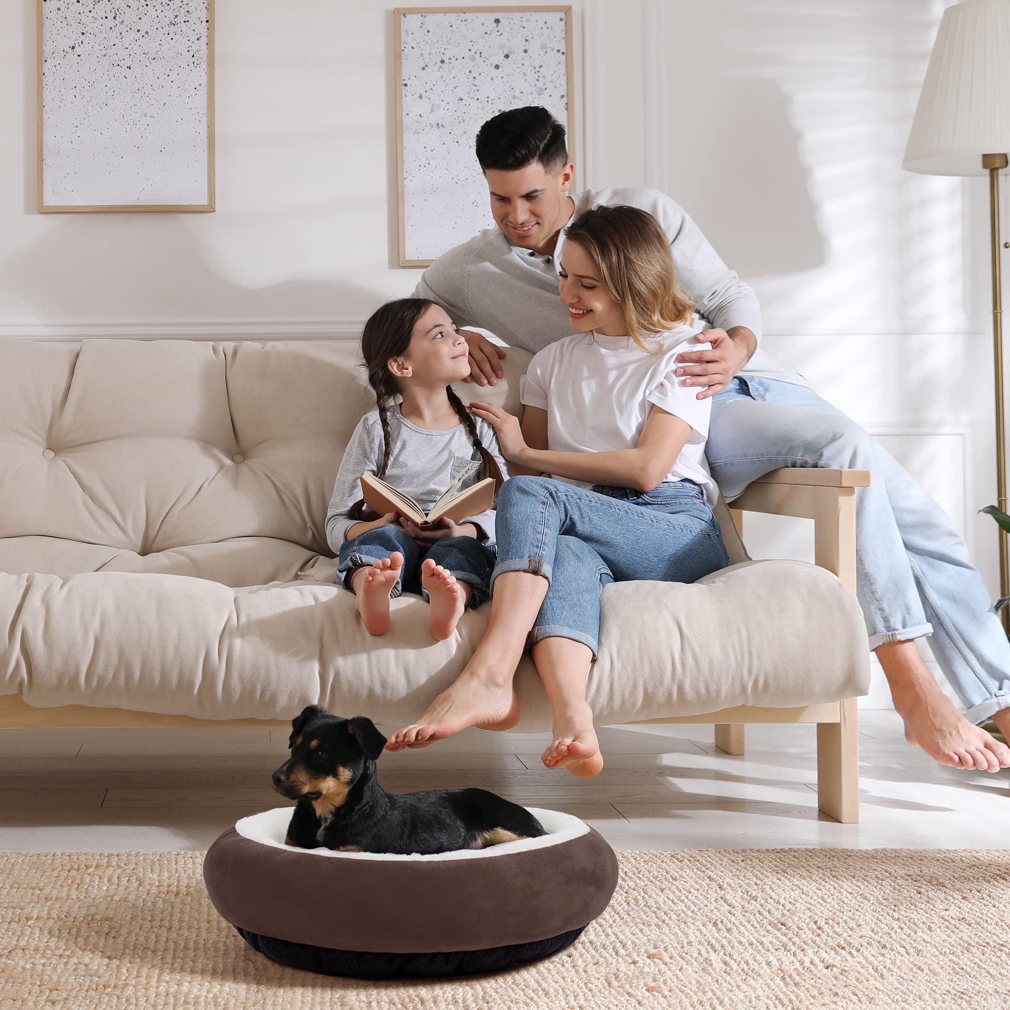 Love'S Cabin Round Donut Cat And Dog Cushion Bed, 20In Pet Bed For Cats Or Small Dogs, Anti-Slip & Water-Resistant Bottom, Super