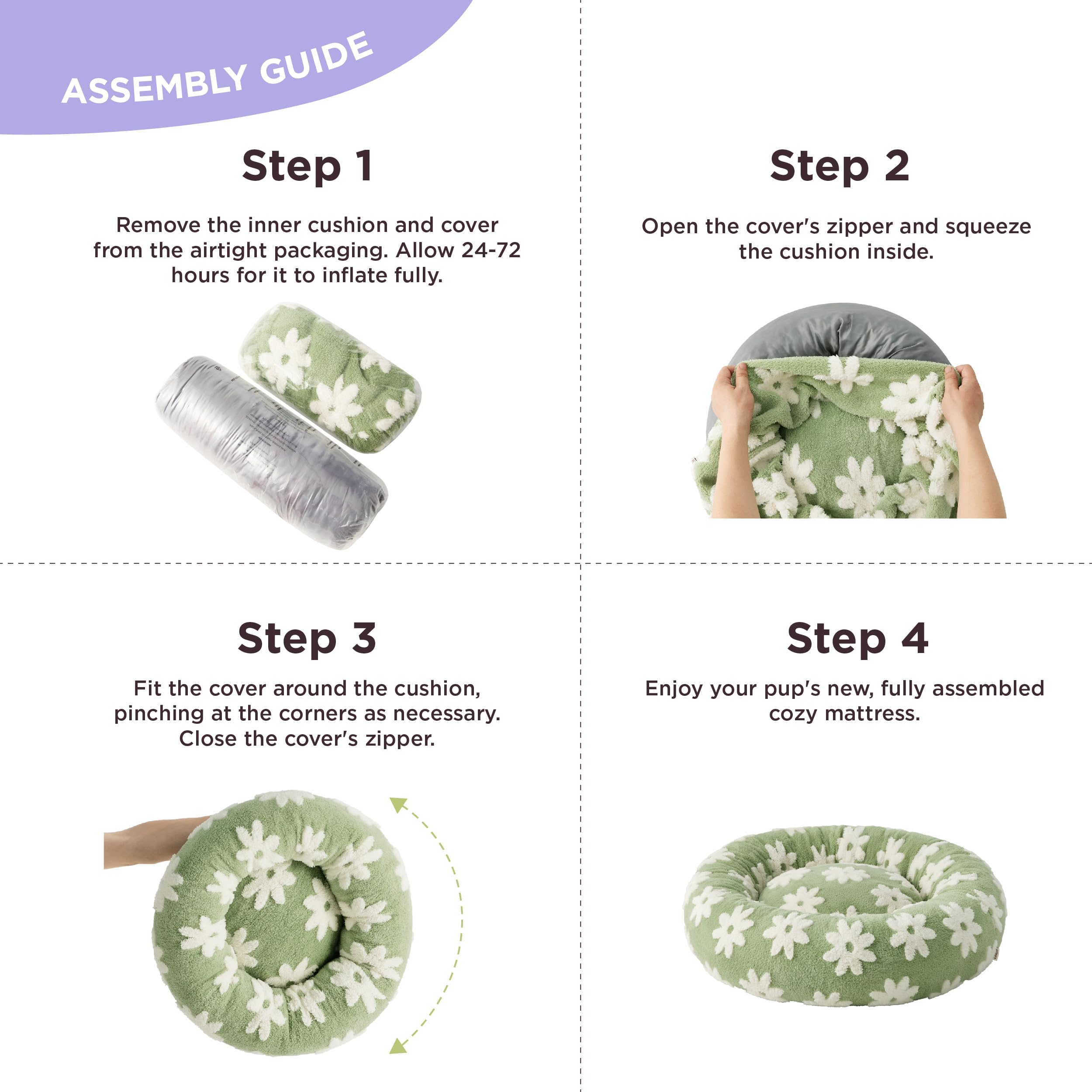 Lesure Small Dog And Cat Bed - Round Calming Beds, Cute Modern Design With Jacquard Shaggy Plush, Anti-Slip Bottom, 23 Inch, Gre