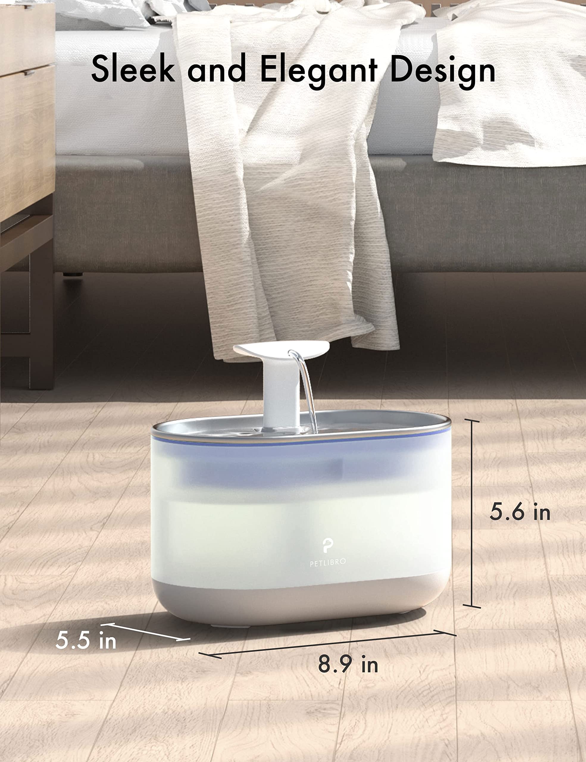 PETLIBRO Cat Water Fountain Stainless Steel,Ultra Quiet,71fl oz/2.1L Automatic Cat Fountain,Two Flow Modes,BPA-Free Capsule Meta