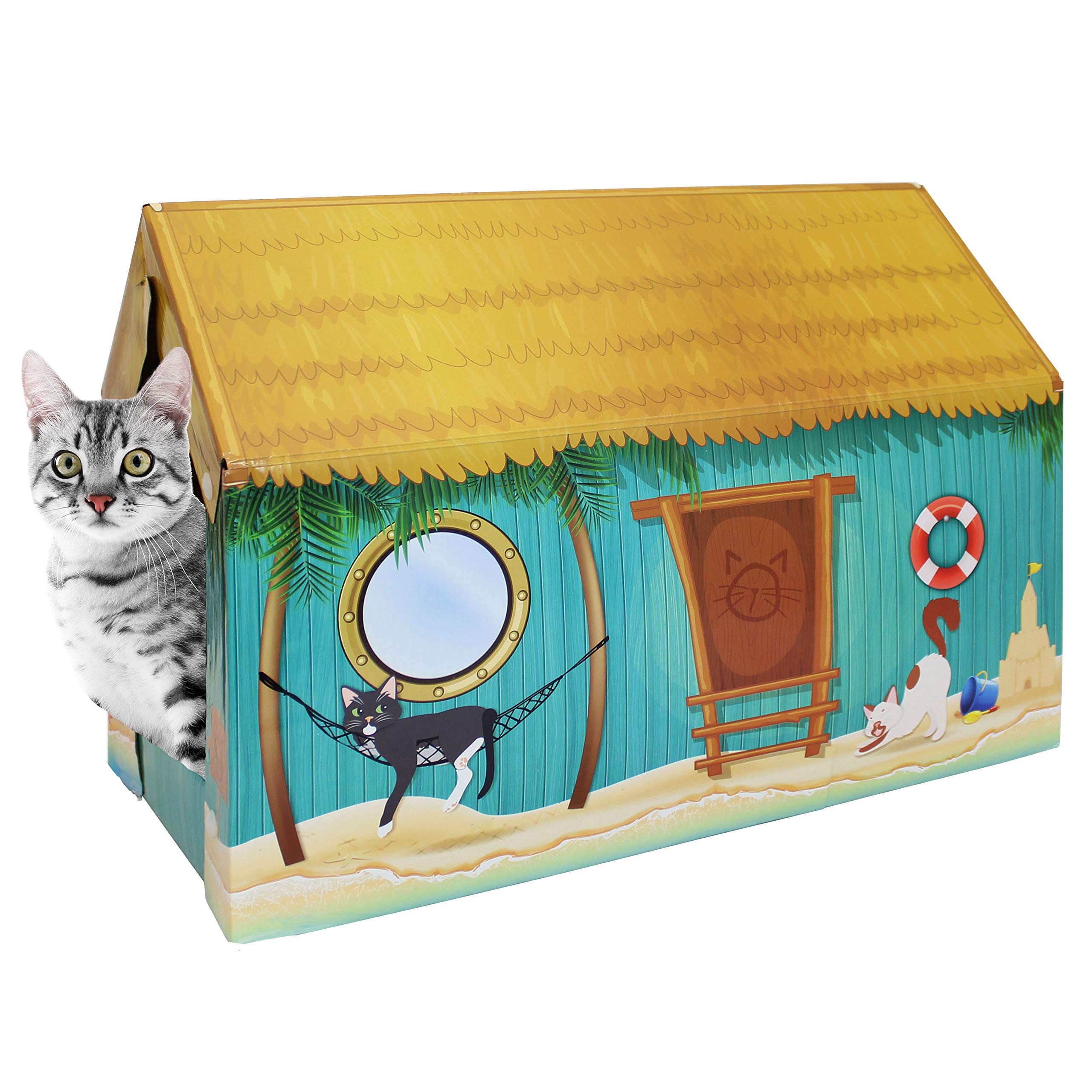 American Cat Club Cat House with Scratcher & Catnip included - Summer Kitty Cove