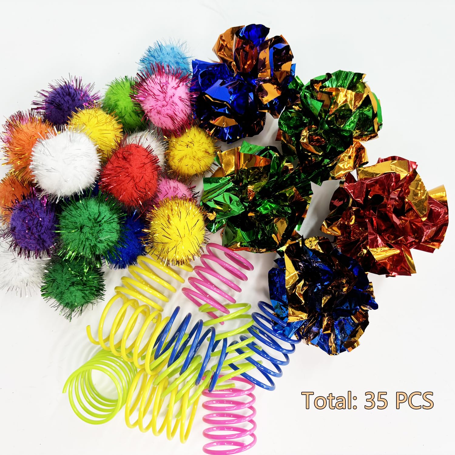 Hersmile Cat Toys For Indoor,35 Pack Interactive Cat Toy Pack Including Crinkle Balls,Sparkle Balls,Spiral Springs For Most Cats