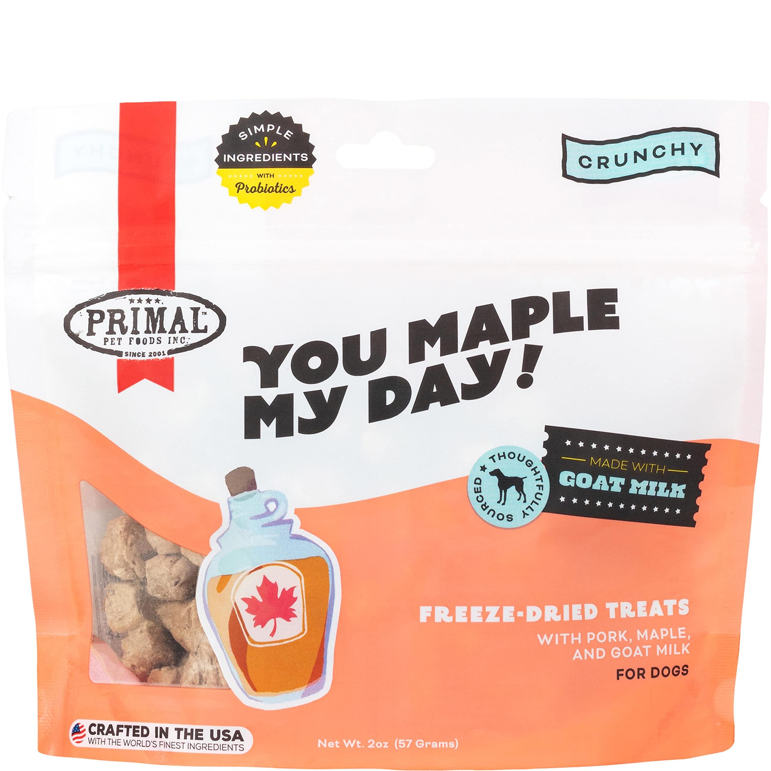 Primal Freeze Dried Dog Treats, You Maple My Day; Pork & Maple with Goat Milk, Grain Free Training Treats for Dogs with Probioti