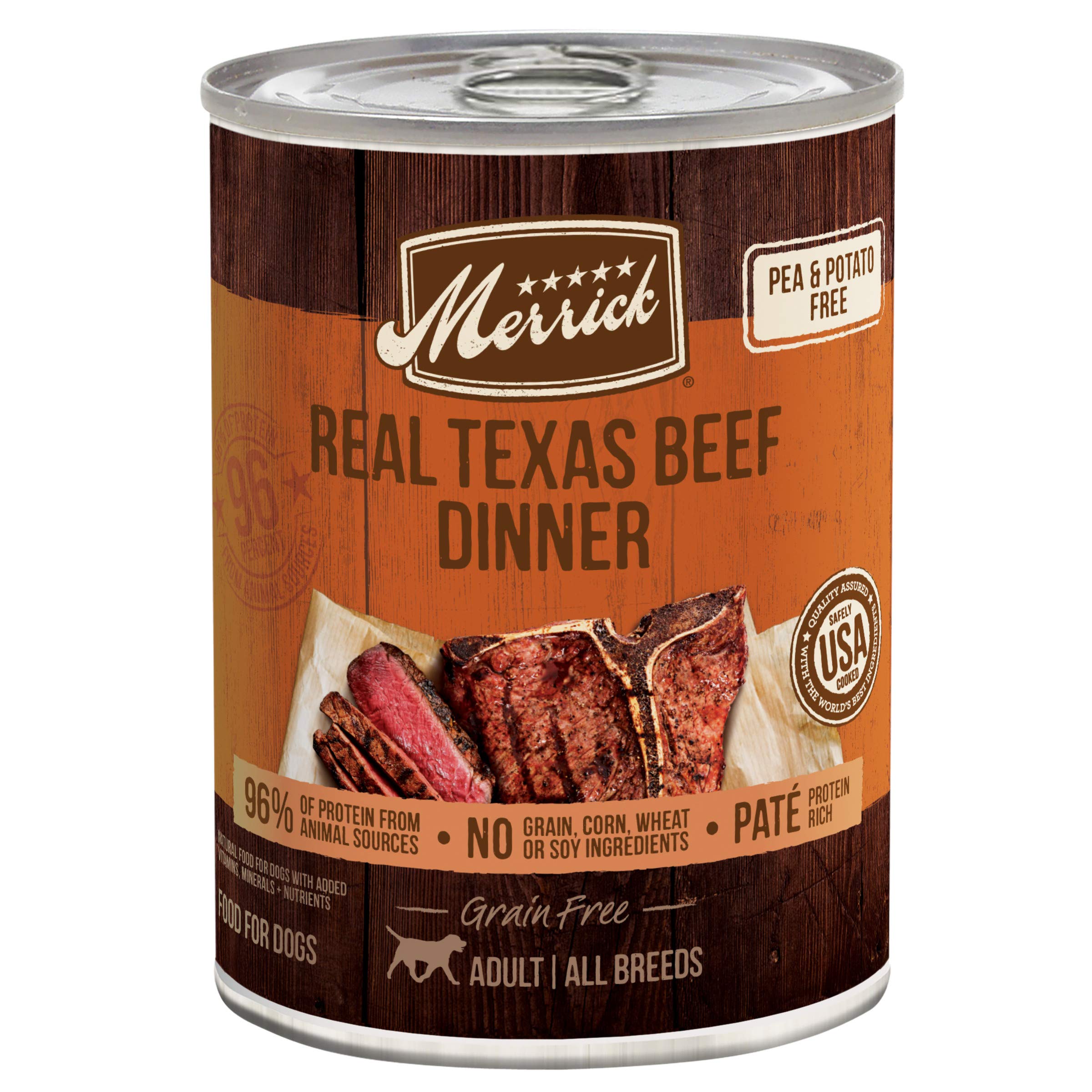 Merrick Grain Free Premium And Natural Canned Dog Food, Soft And Healthy Wet Recipe, Real Texas Beef Dinner - (Pack of 12) 12.7 