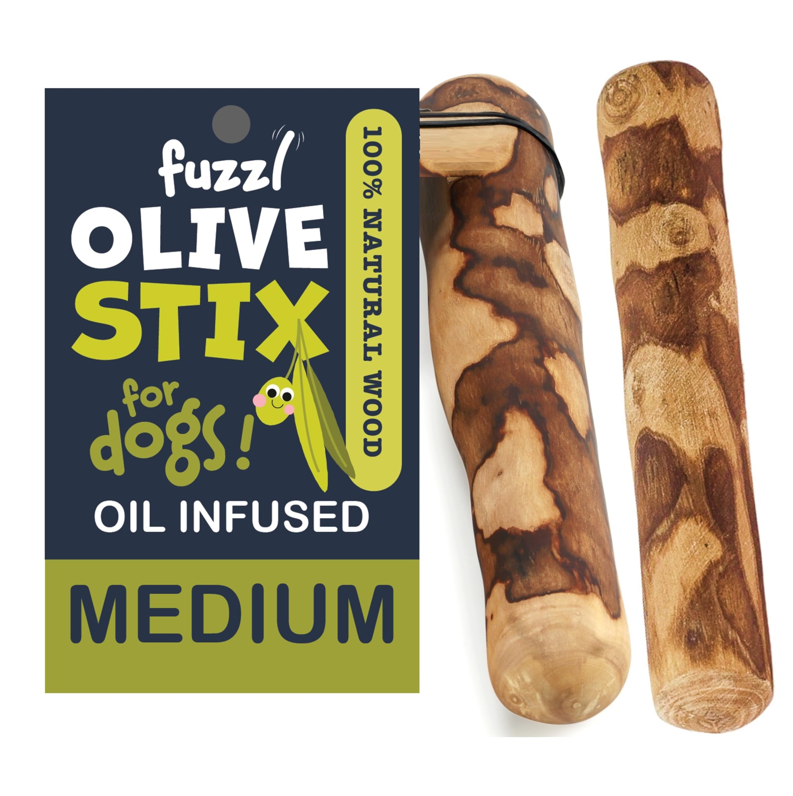 Fuzzl Olive Stix Medium 2 Pack Dog Chew Toy - Natural Olive Wood Dog Chews Tough Toys Long Lasting Chew Toys for Aggressive Chew