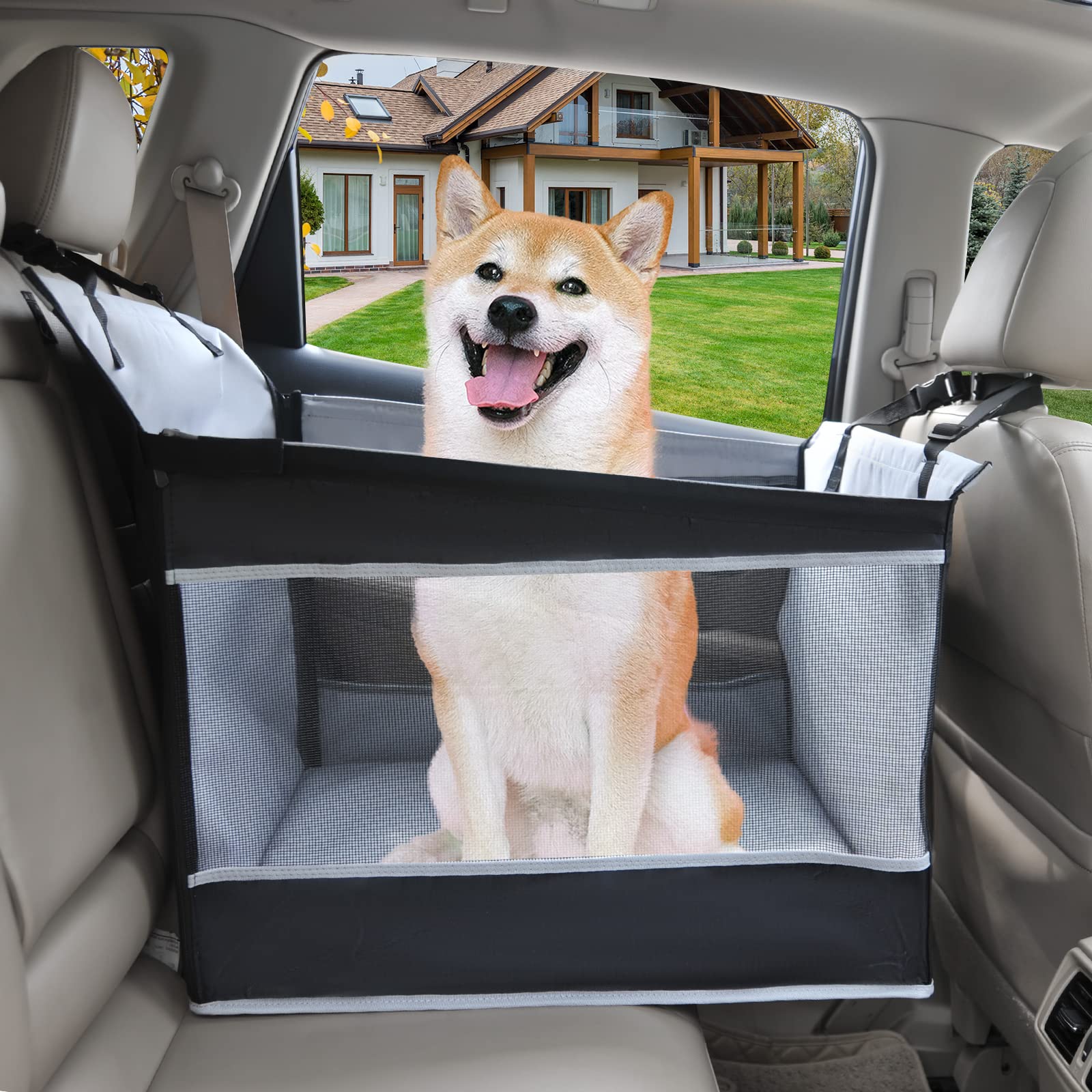 Car Seat For Medium Sized Dogs - Waterproof And Breathable Mesh Seat Extender With Safety Belt, Comfortable And Safe Road Trip (