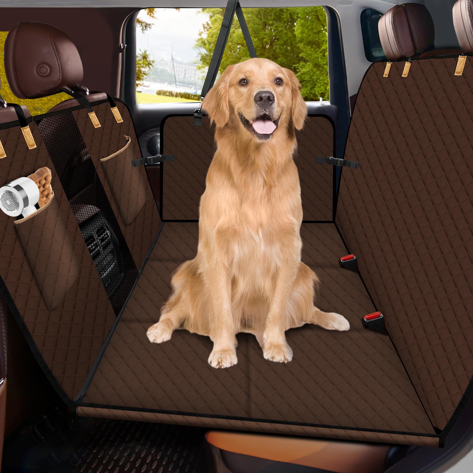 Lekereise Dog Car Seat Cover For Back Seat,Hard Bottom Dog Hammock For Car,Camping Air Mattress (Bronze)