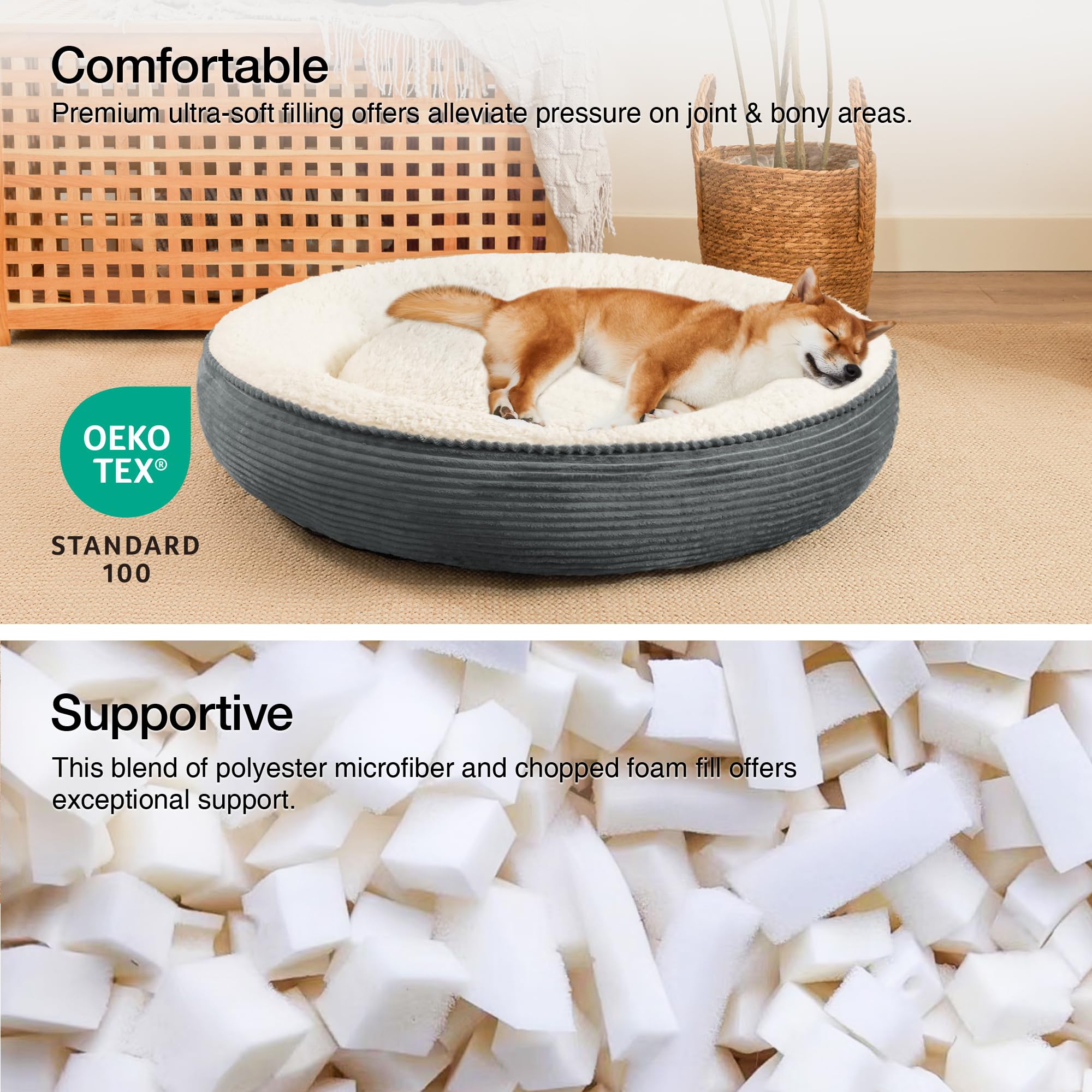 Love'S Cabin Round Donut Cat And Dog Cushion Bed, 36In Pet Bed For Medium Or Large Dogs, Anti-Slip Water-Resistant Bottom, Super