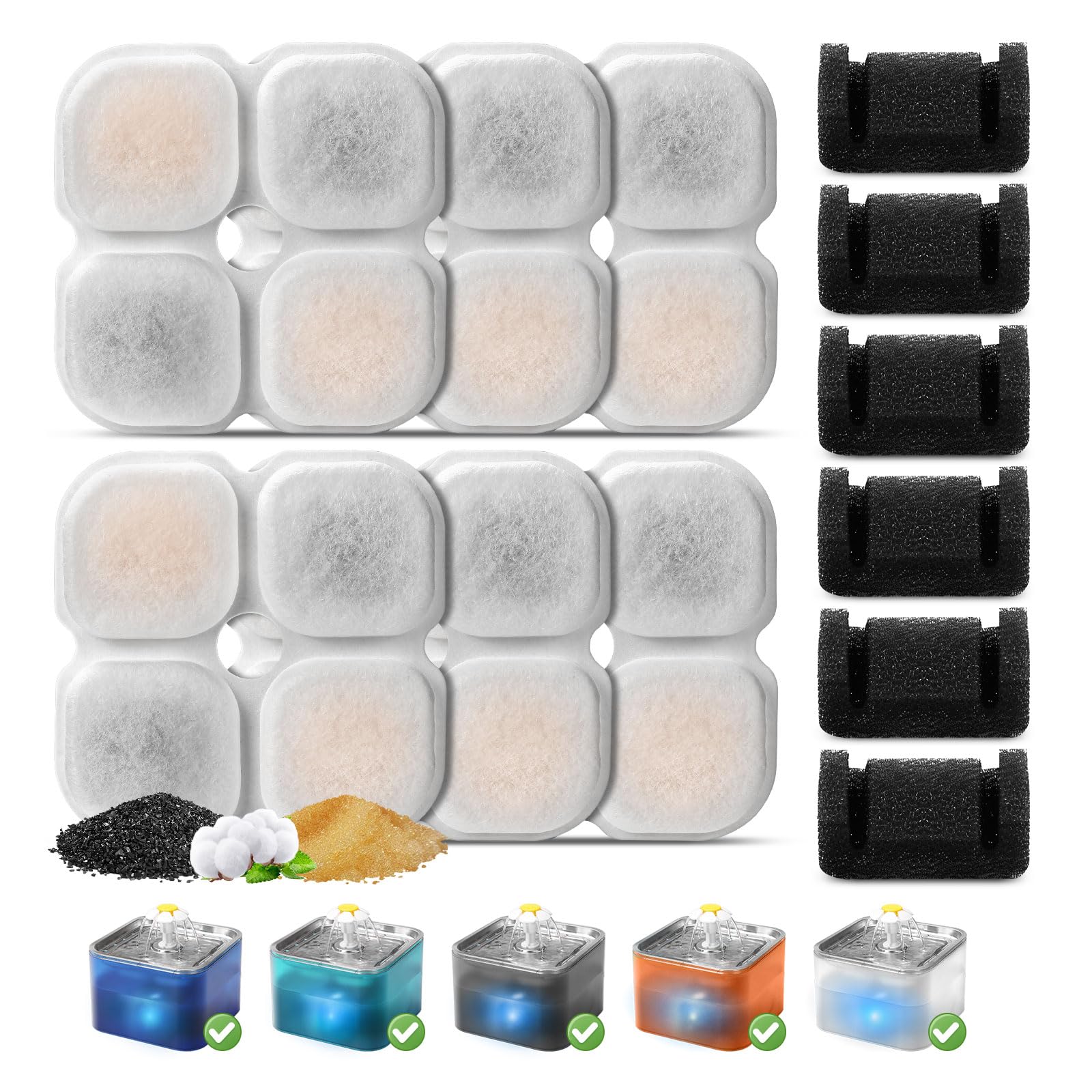 6 Set Cat Water Fountain Filter Replacement For 101Oz/3L Crystal Cat Fountain, Gisofik Pet Fountain Filters Replacement, Triple 