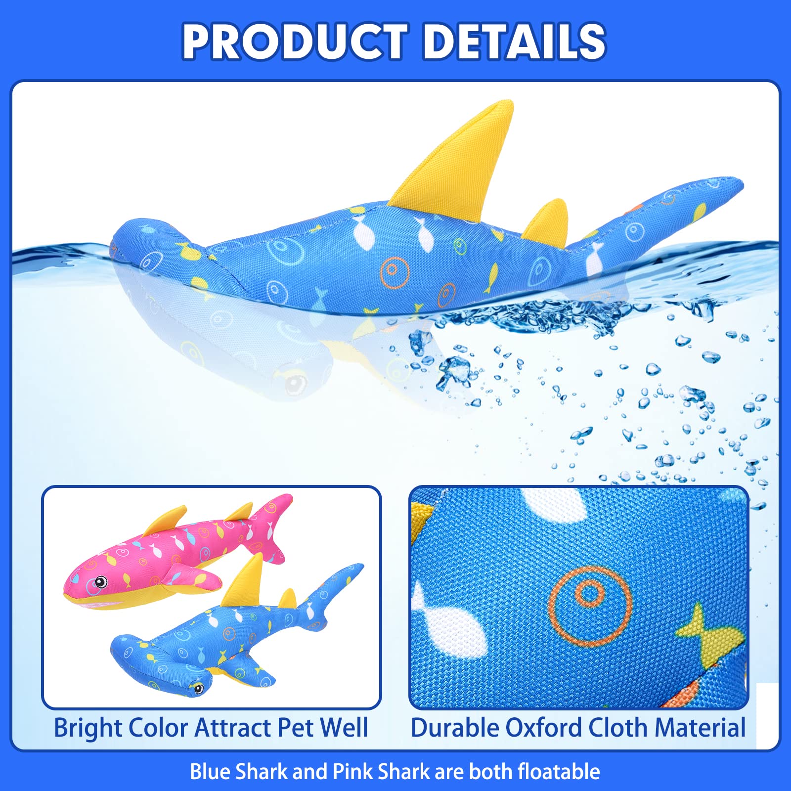 Bingpet Floating Fetch Pool Toy For Dogs,2 Pack Squeaky Shark Water Toys Pet Chew Toy For Summer Pool Playing Games,Interactive