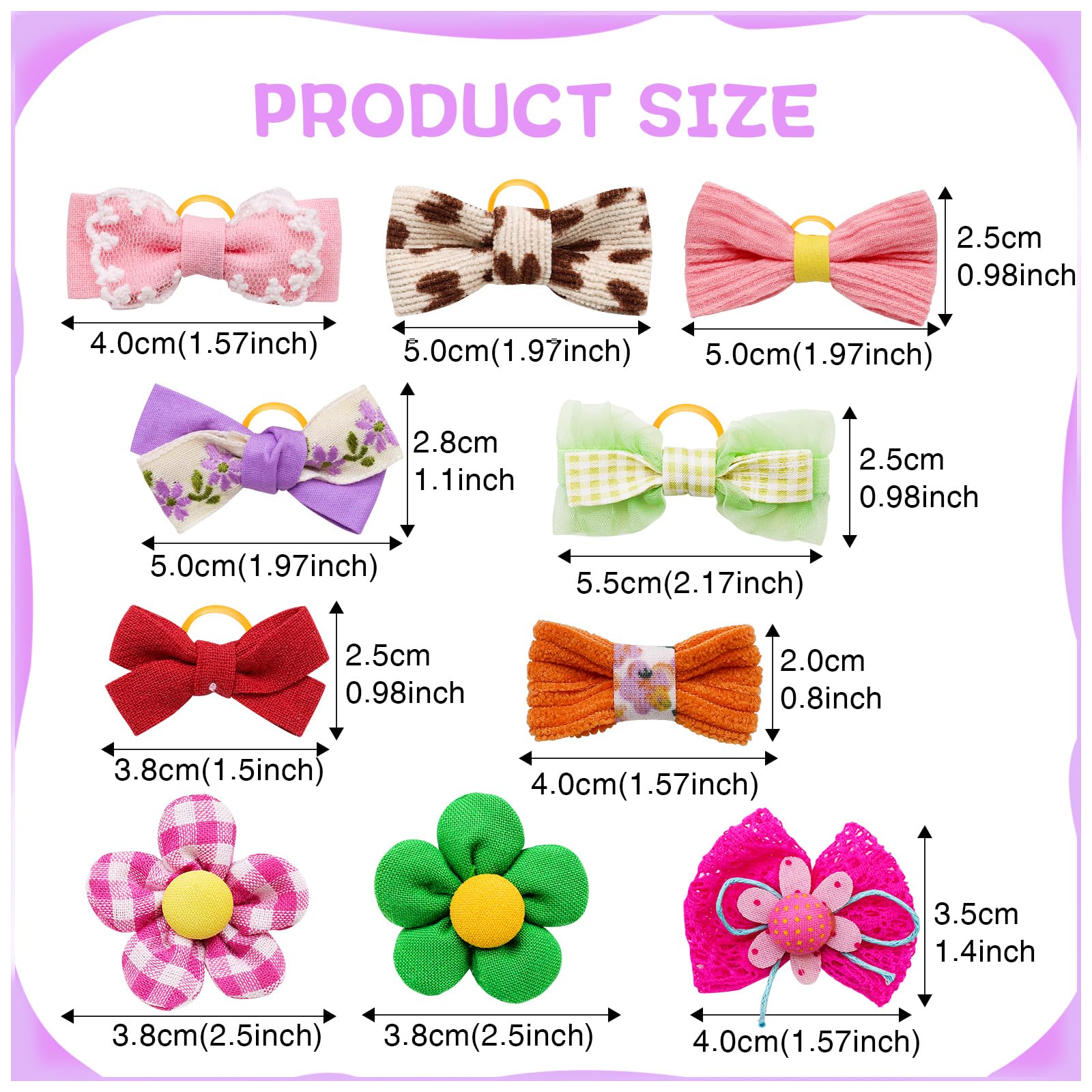 Mruq Small Dog Hair Bows With Rubber Bands, Mix Handmade Cute Puppy Gooming Flower Ball Bows For Holiday Daily Accessories (A339