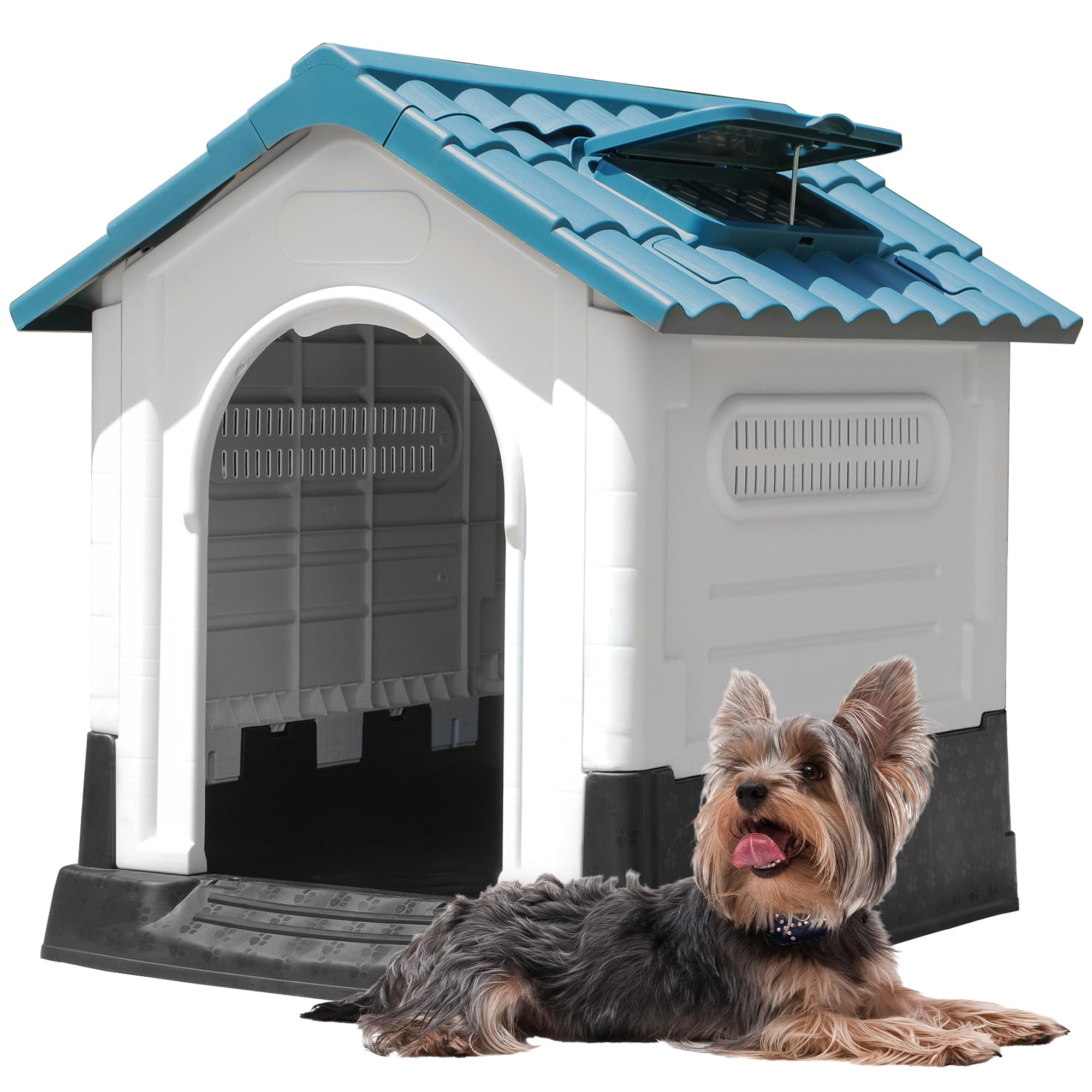 Dwvo 33.1'' Plastic Foldable Dog House For Small And Medium Dogs, Waterproof Folding Pet House With Adjustable Top Window And El