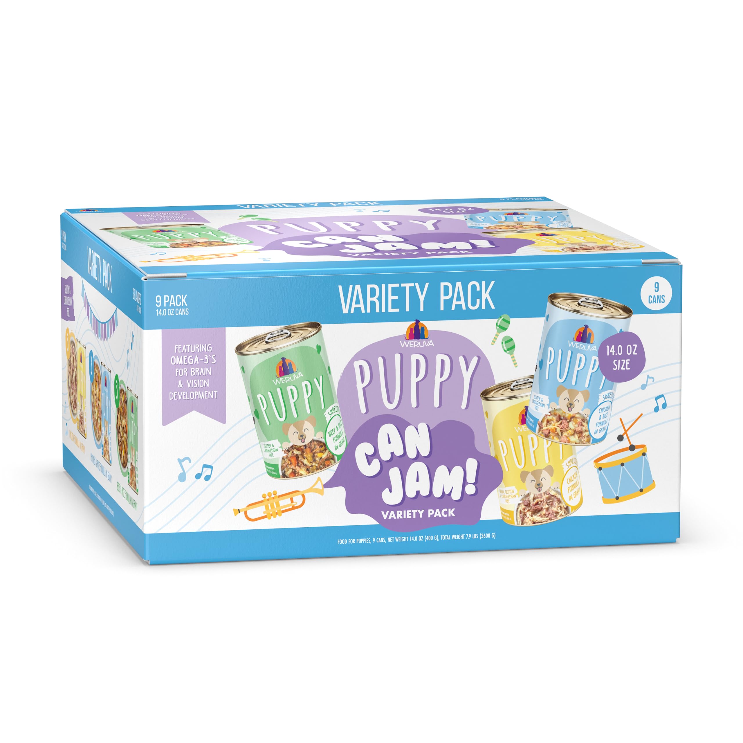 Weruva Puppy Food, Puppy Can Jam Variety Pack, 14oz Can, Pack of 9