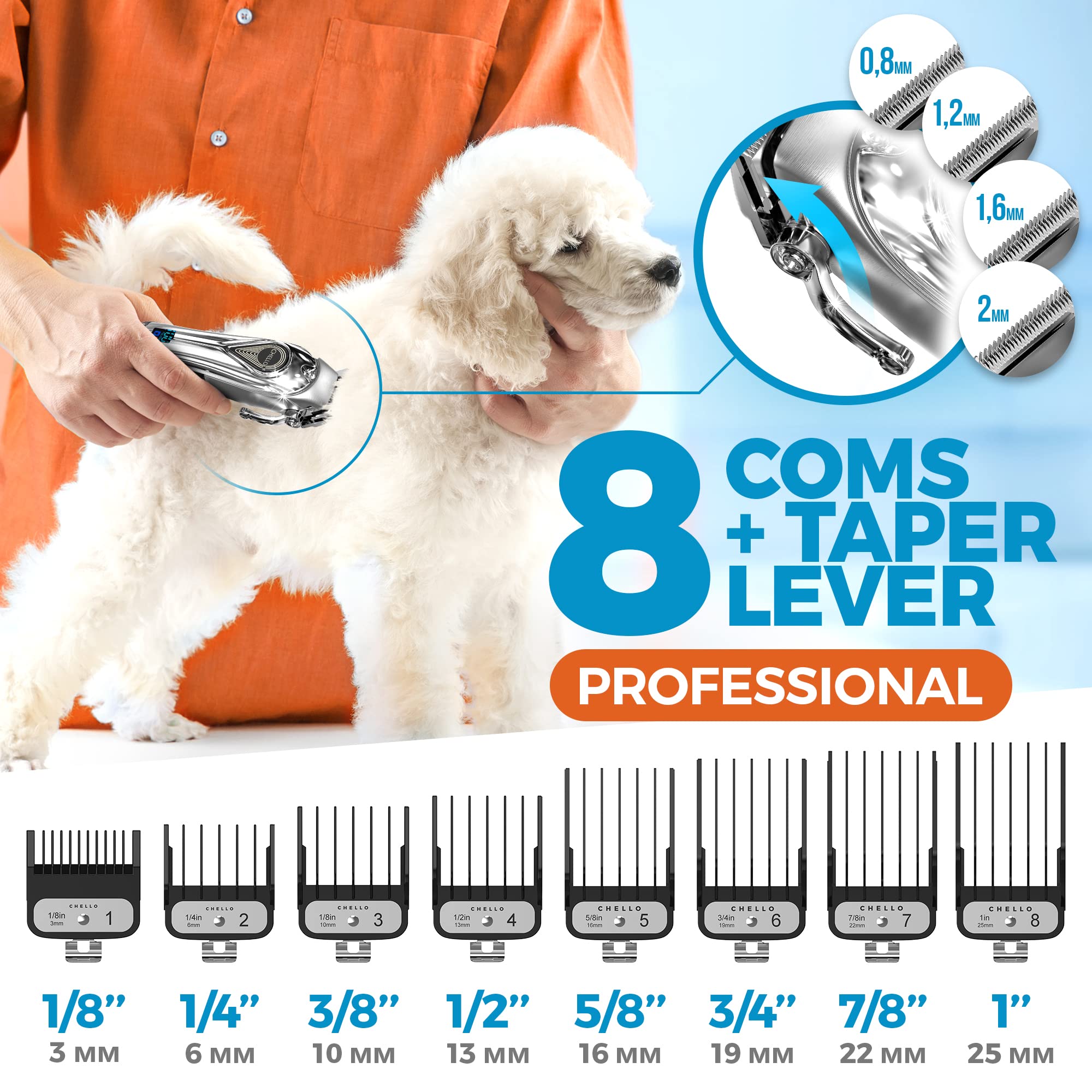 Full Metal Professional Dog Clippers For Grooming, Rechargeable, Low Noise Cordless, Pet Hair Clippers For Large Dogs, Heavy Duty Use With Led Display