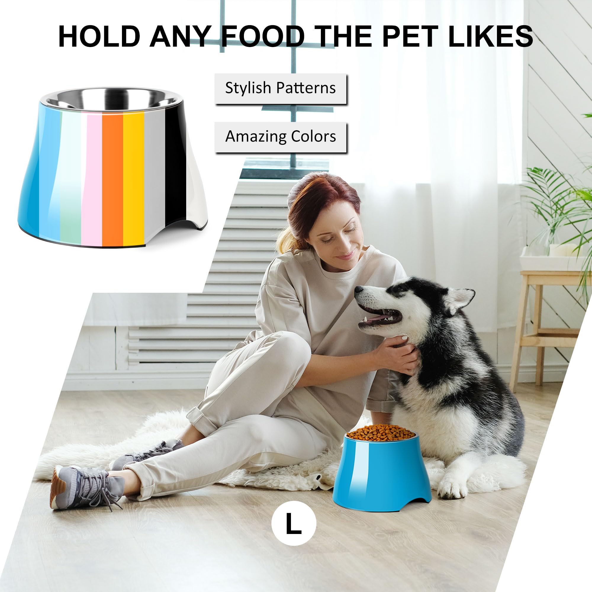 Petvillage Dog Bowls,Cone Friendly Non Slip Single Dog Bowl With Stainless Steel Inner, Raised Bowls For Large Medium Dogs Spani