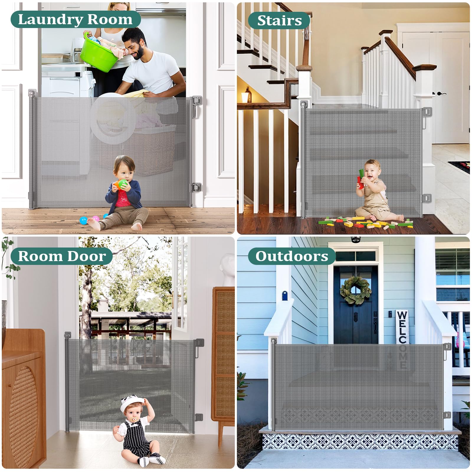Retractable Baby Gates No Drilling | 54 Wide x 38 Tall Dog Gates for Stairs | Indoor/Outdoor Use | Child Gates for Doorways, Dec