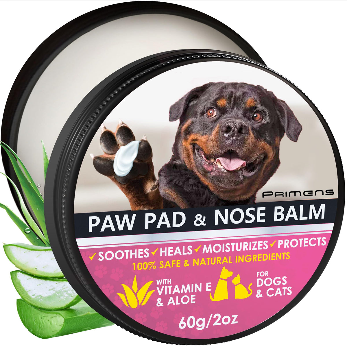 60G Natural Revitalizing Dog Paw Pad Balm & Nose - Lick Safe - Moisturizer For Cracked Paws Protection Nourish Repair Damage, Dryness, Heat, Winter Snow With Vitamin E & Aloe, Pet Cat Dogs Paw Wax