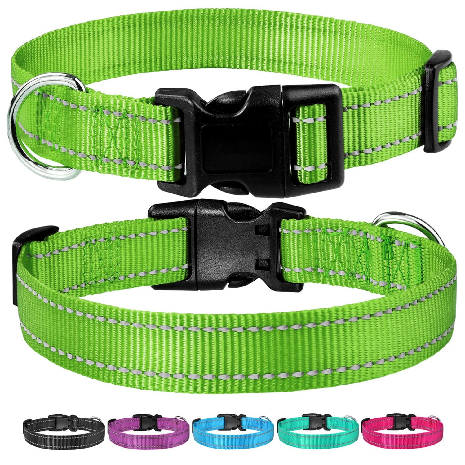 Reflective Dog Collar With Buckle Adjustable Safety Nylon Collars For Small Medium Large Dogs, Grass Green S
