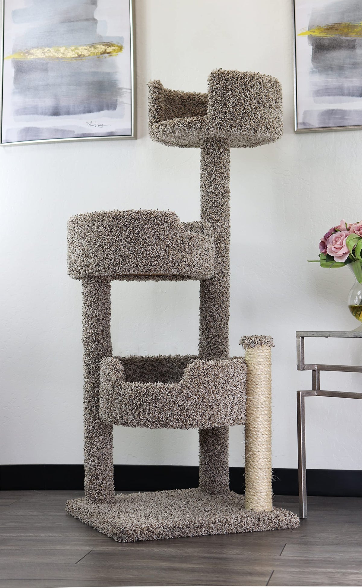 New Cat Condos Real Wood And Carpeted Cat Tree, Speckled