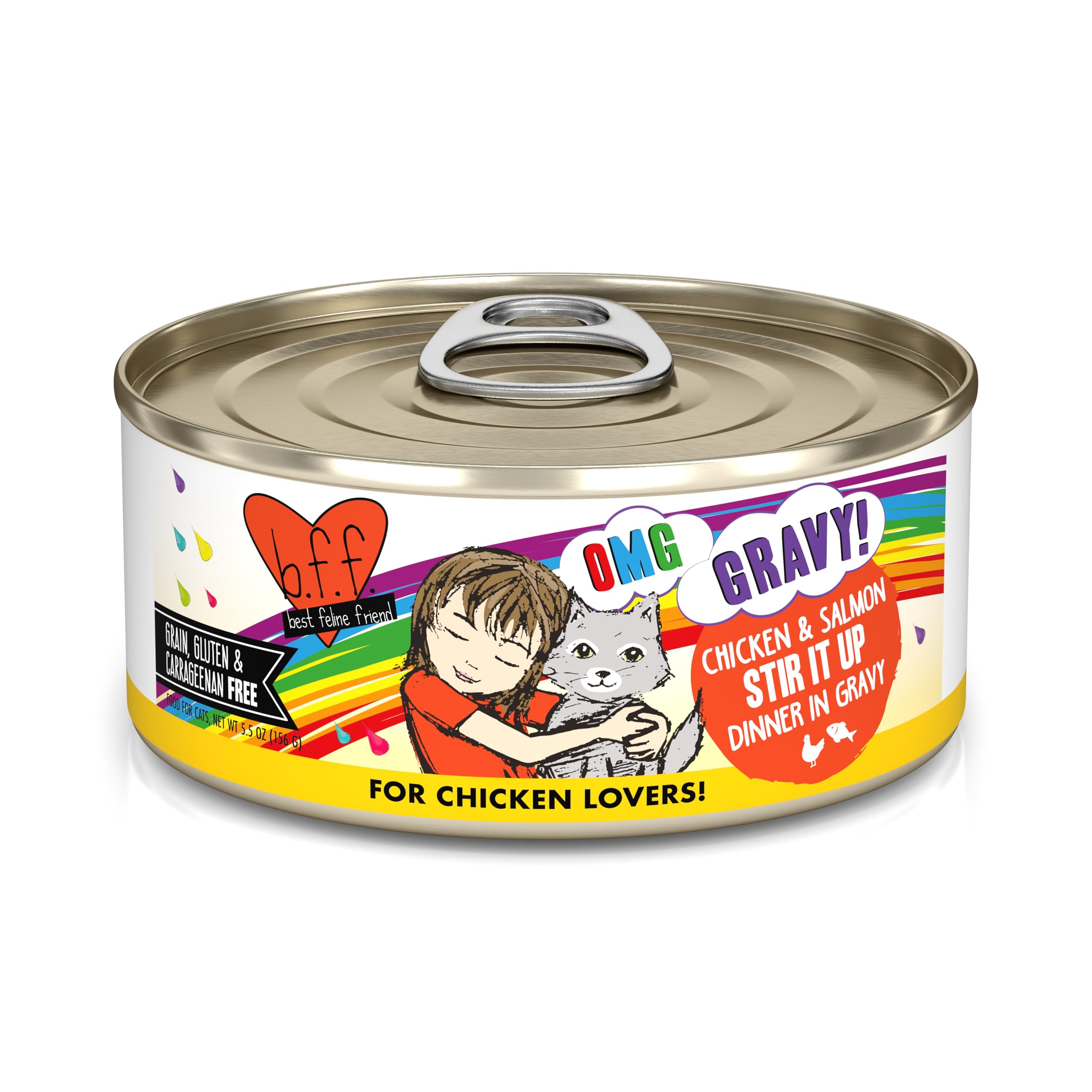 Weruva B.F.F. OMG - Best Feline Friend Oh My Gravy!, Chicken & Salmon Stir It Up with Chicken & Salmon in Gravy, 5.5oz Can (Pack