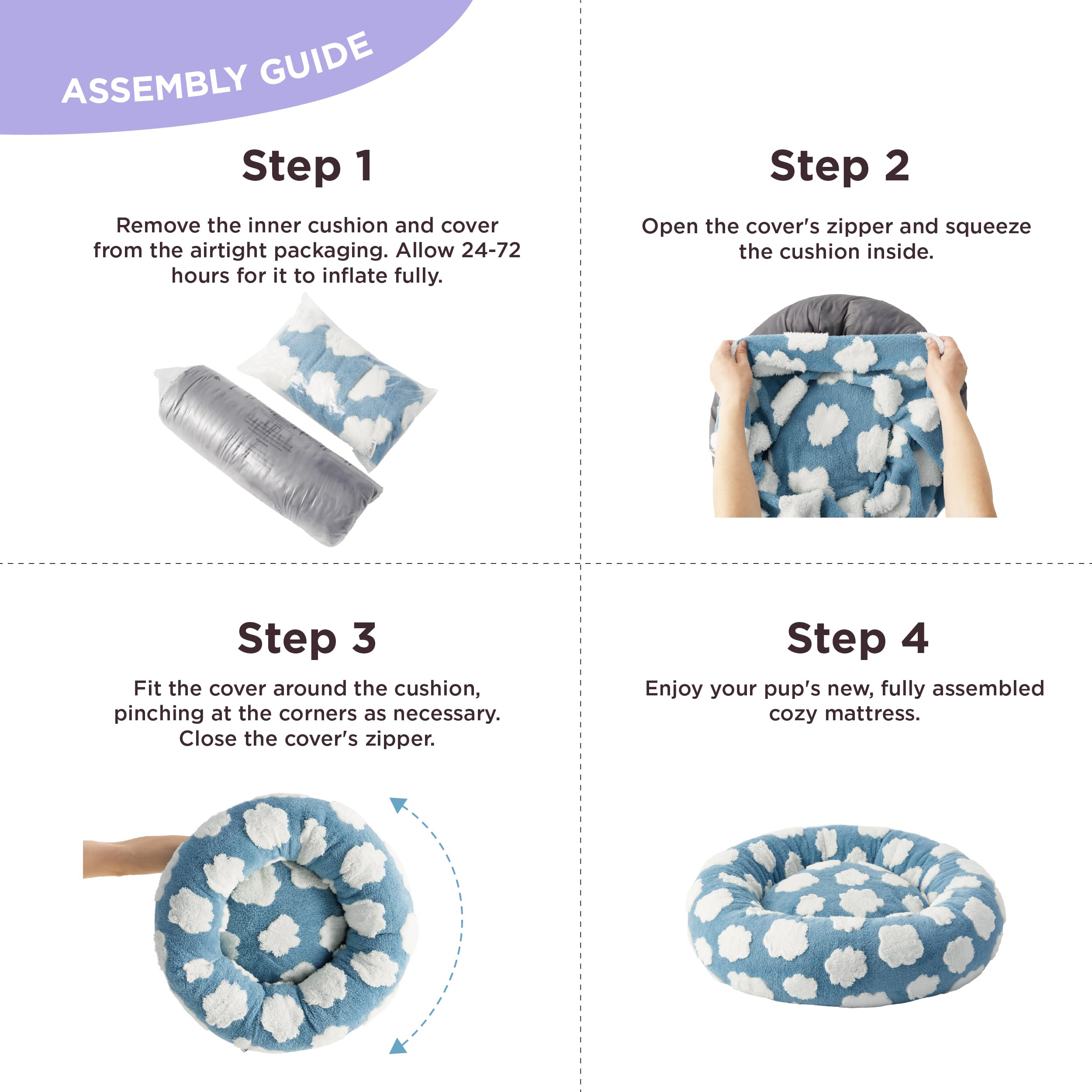 LE SURE Donut Dog Bed for Small Dogs - 23 Cozy Clouds Blue, Washable Plush Cat Bed with Anti-Slip Bottom, Modern Design