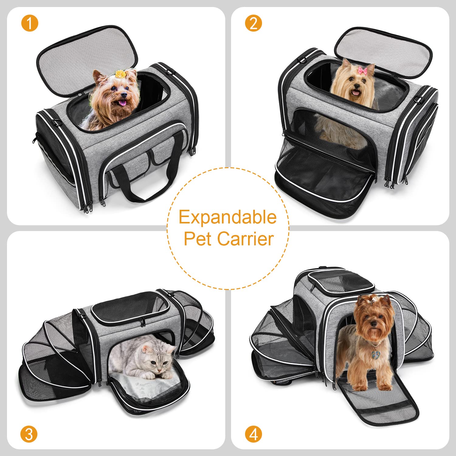 Estarer Soft Sided Pet Carrier Airline Approved, 4 Sides Expandable Collapsible Cat Carrier with Pockets & Removable Fleece Pad,
