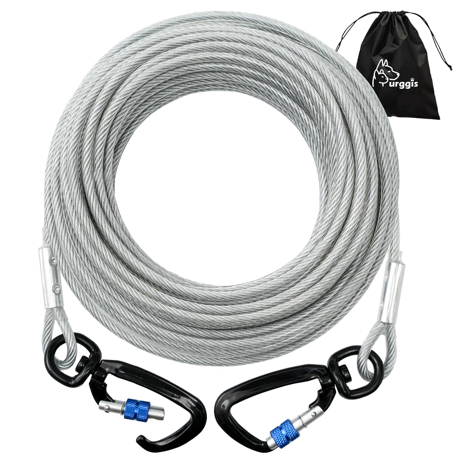 Furggis Tie Out Cable For Dogs,10/15/20/30/50Ft Cable,1000Lbs Break Strength,Heavy Duty Dog Lead For Medium Large Dogs,Dog Runne