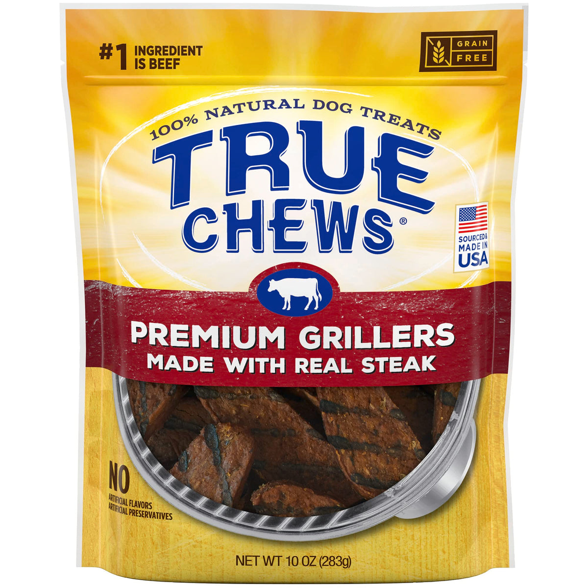 Blue Buffalo True Chews Premium Grillers Natural Dog Treats, Steak 10 Oz Bag