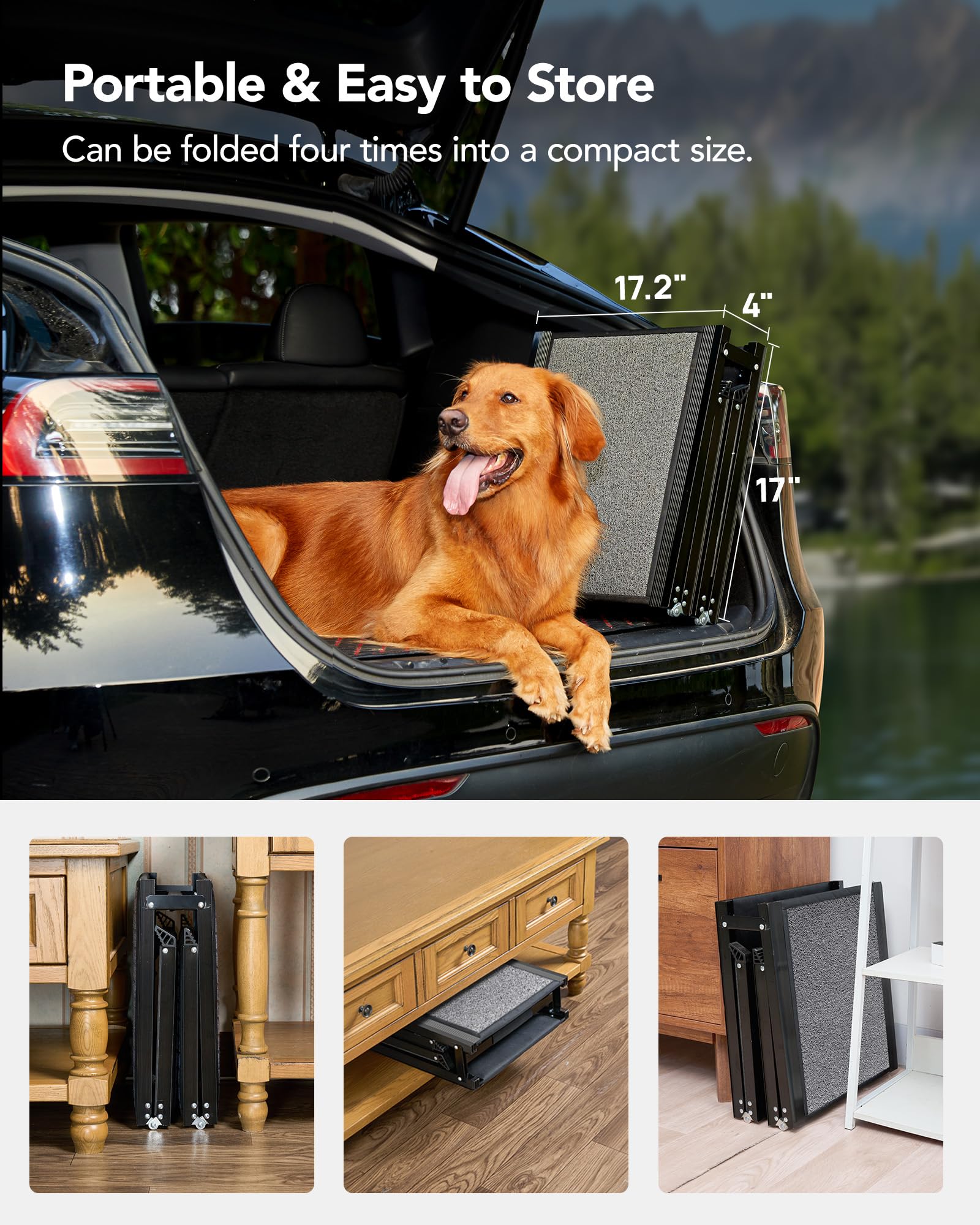 PetThem Upgraded Dog Ramp for Car 71'' X-Long & 19.7'' Wider Folding Pet Ramp Dog Ramps for Large Dogs with Non-Slip Rug Surface