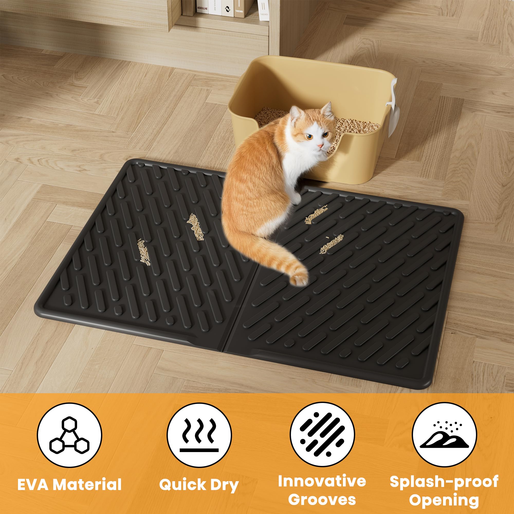 Pieviev Cat Litter Box Mat, 24x 17 Scratch Resistant Litter Trapping Mat, Easy Clean for Scatter Control, Soft on Kitty Paws, Wa