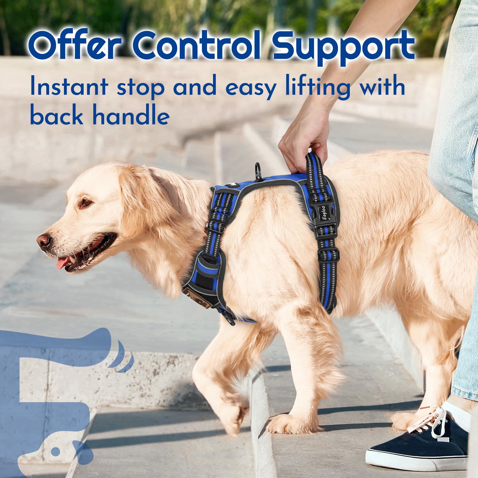 Eagloo Dog Harness Medium Sized, Easy Wearing with 3 Buckles, Adjustable No Pull Pet Harness with 2 Rings for Walking, No Chock