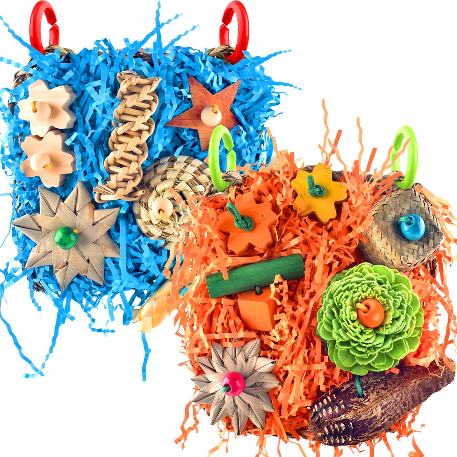 KATUMO Bird Toys, 2 Pack Bird Grass Mat Foraging Wall Toys Parrot Shredder Toys for Parakeet, Cockatiel, Conure, Lovebird, Budgi