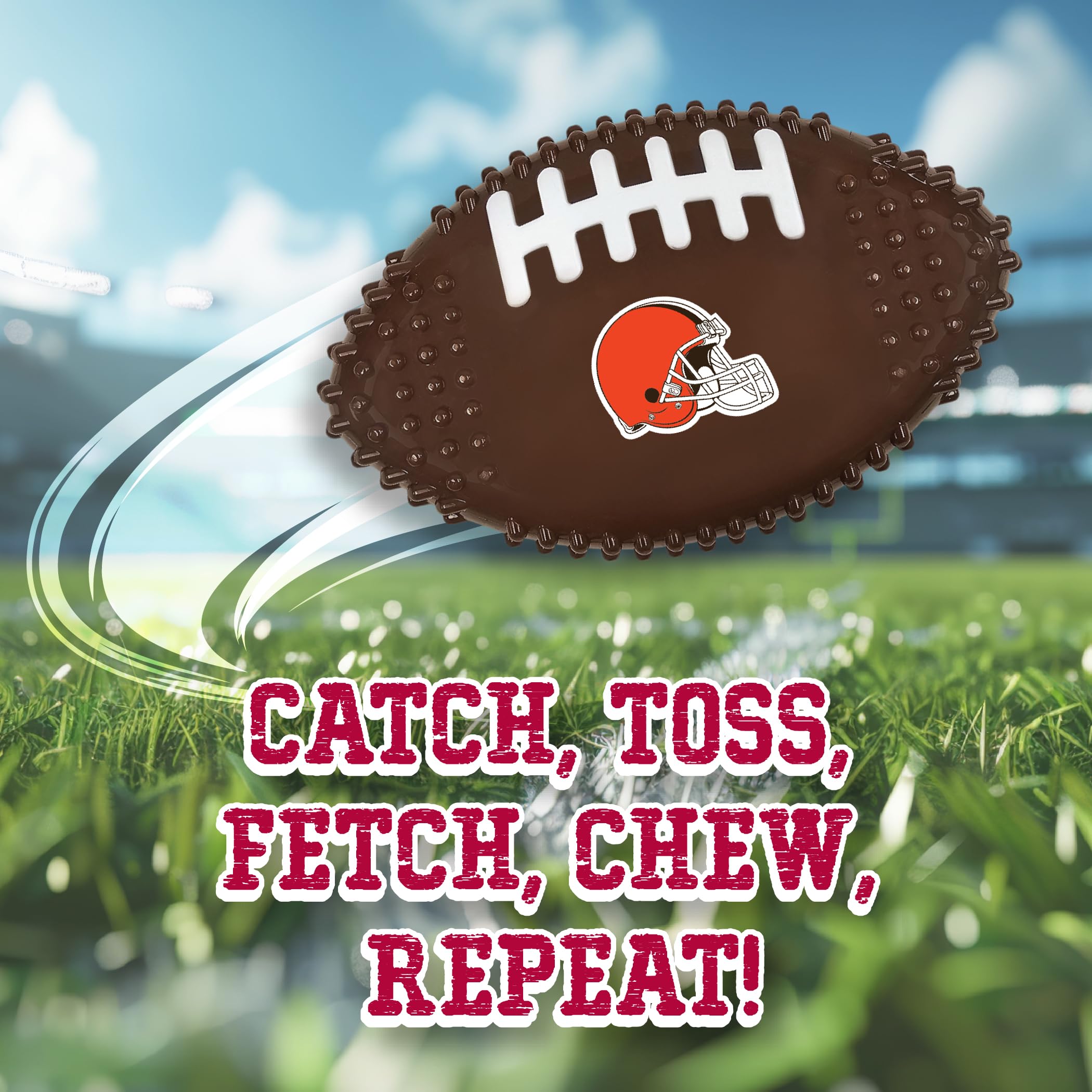 Nfl Cleveland Browns Mega- Chew Hard Nylon Bacon-Flavored Dog Bone Football Chew Toy Interactive Tasty Fun Dog Chewy Toys Indest