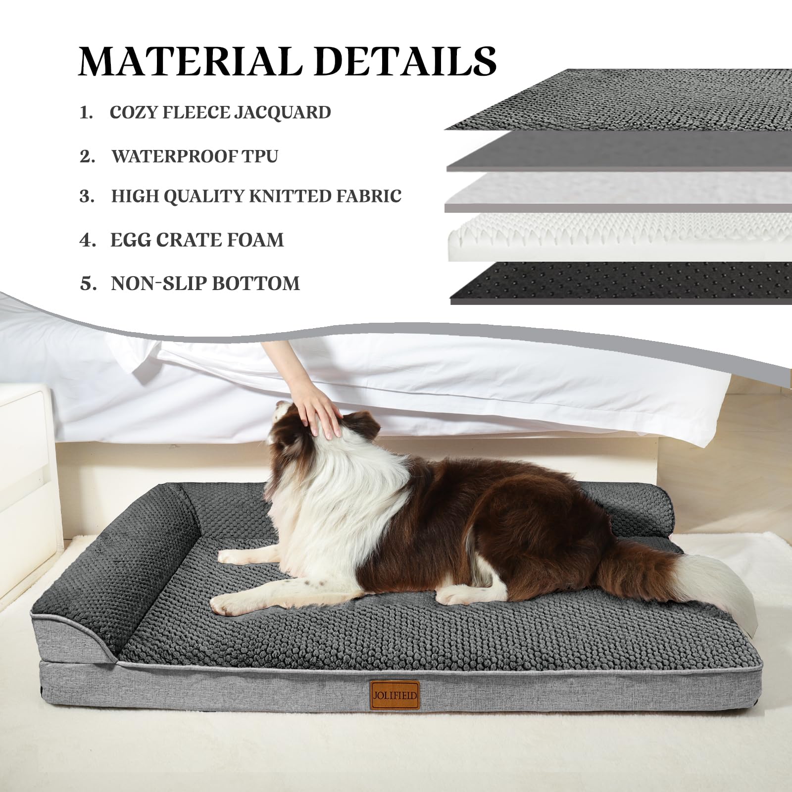 Jolifield Orthopedic Jacquard Xl Dog Bed For Large Dogs 42''X28'', Waterproof L Shaped Big Large Pet Sofa Bed With Washable Remo