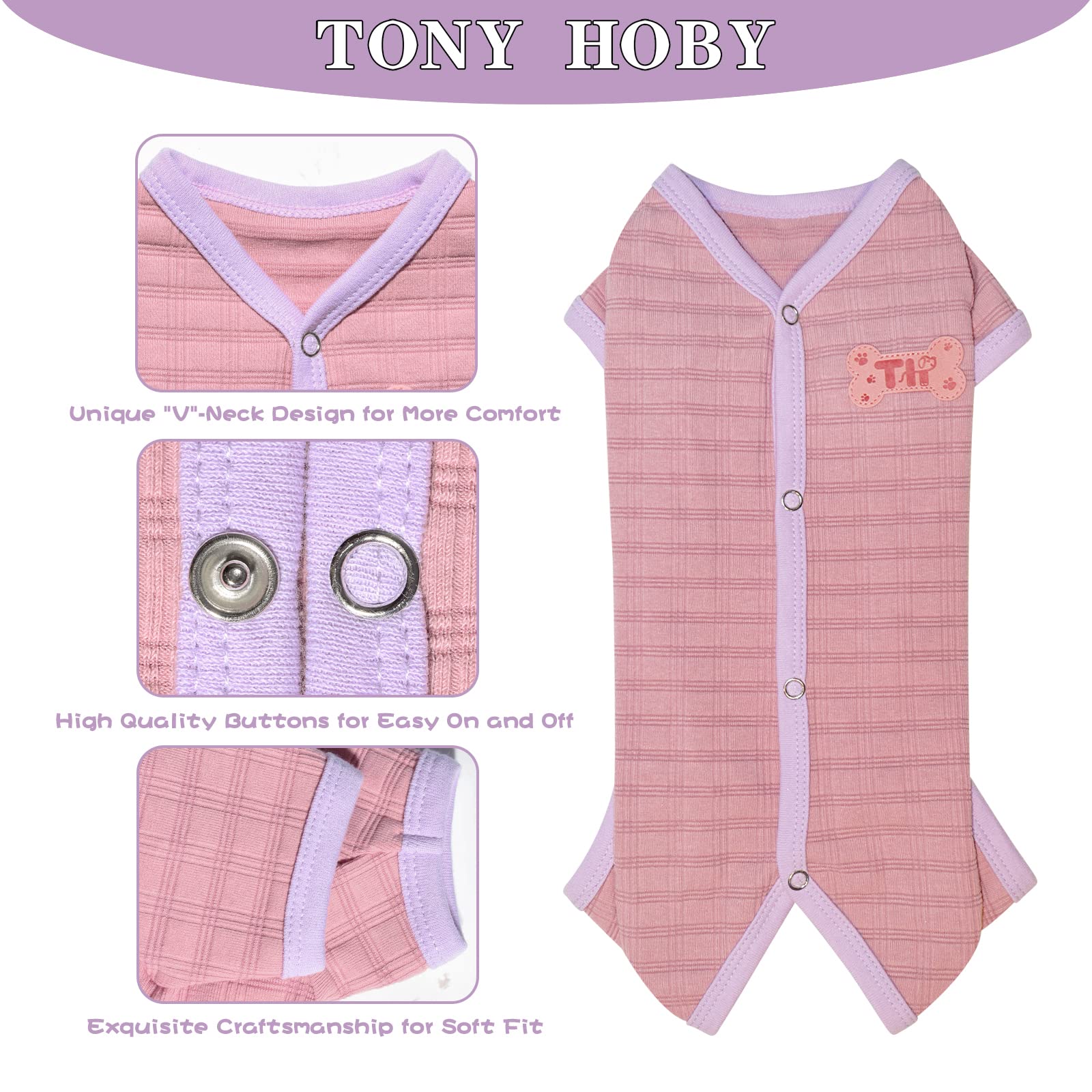 Tony Hoby Female Dog Pajamas With Colorful Stripe, Pet Clothes For Small Medium Dog (Pink&Blue, Girl, S)